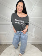 Thou Shall Not Try Me Custom Off the Shoulder Boxy Graphic Tee-130 Graphic Tees-Heathered Boho-Heathered Boho Boutique, Women's Fashion and Accessories in Palmetto, FL