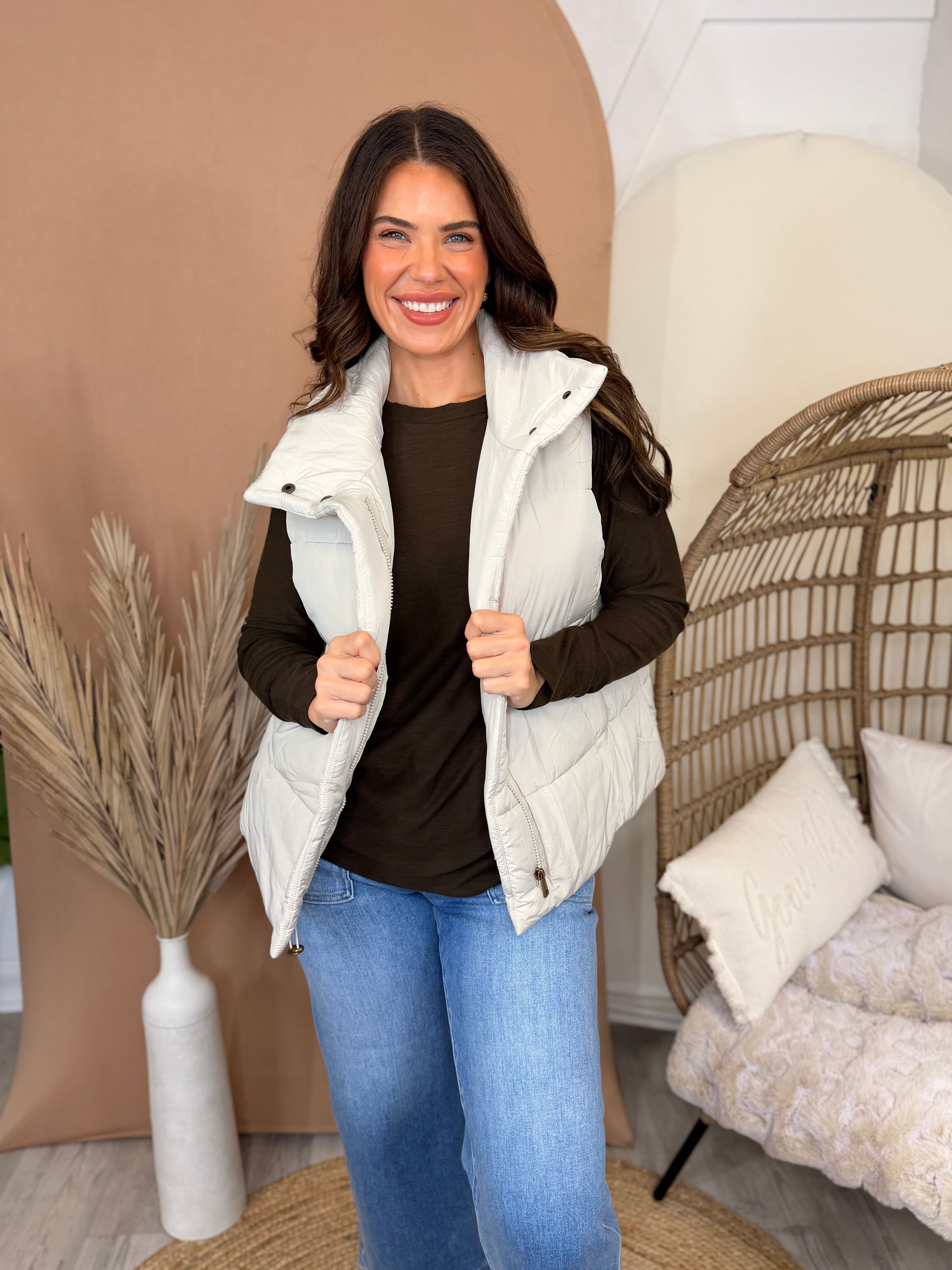 Cozy On Repeat Puffer Vest-125 SWEATER-ZENANA-Heathered Boho Boutique, Women's Fashion and Accessories in Palmetto, FL
