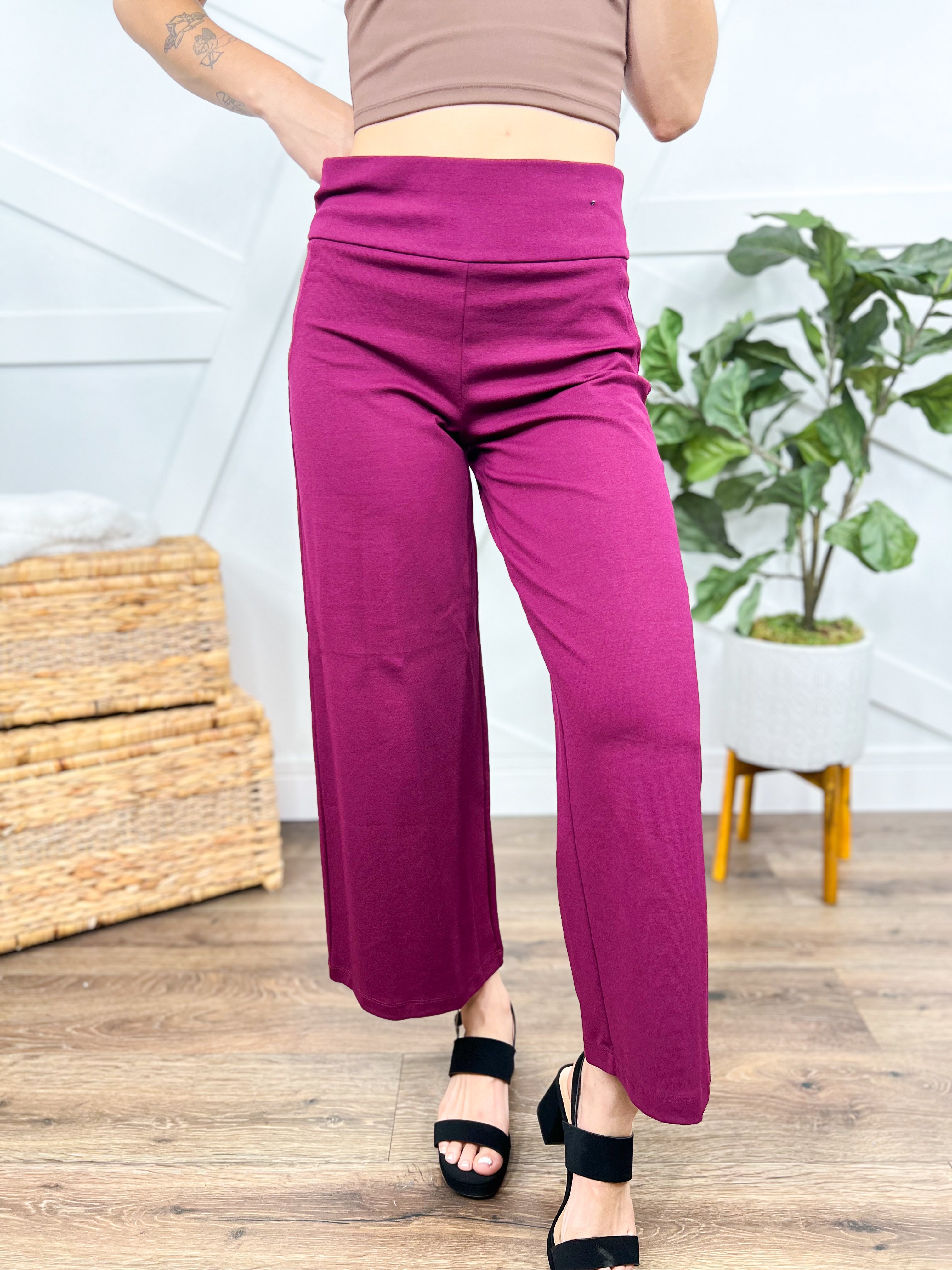 Office Day Trip Wide Leg Cropped Pants- Wine-150 PANTS-DEAR SCARLETT-Heathered Boho Boutique, Women's Fashion and Accessories in Palmetto, FL