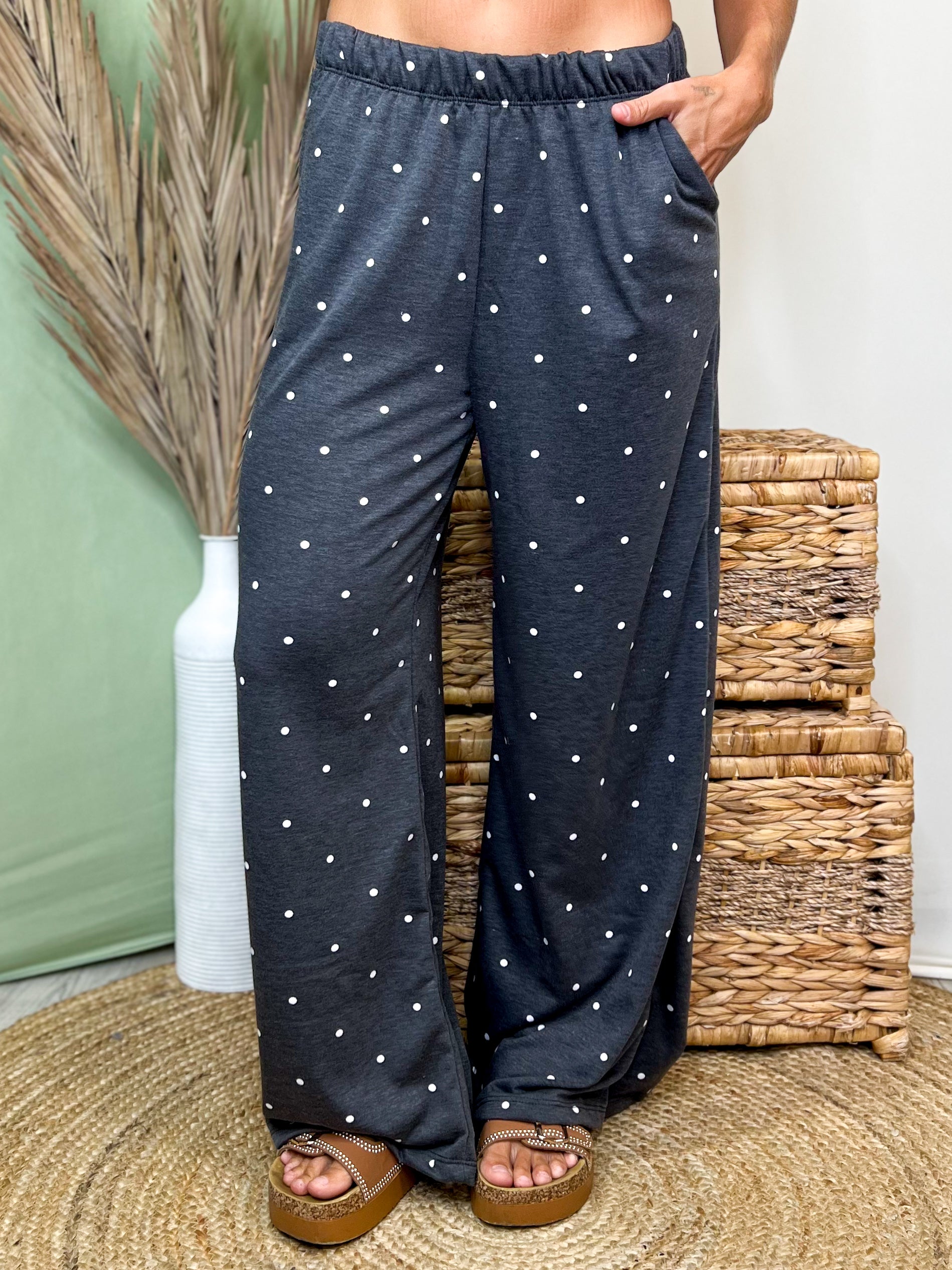Sunday Stroll Polka Dot Pants-150 PANTS-JADE BY JANE-Heathered Boho Boutique, Women's Fashion and Accessories in Palmetto, FL