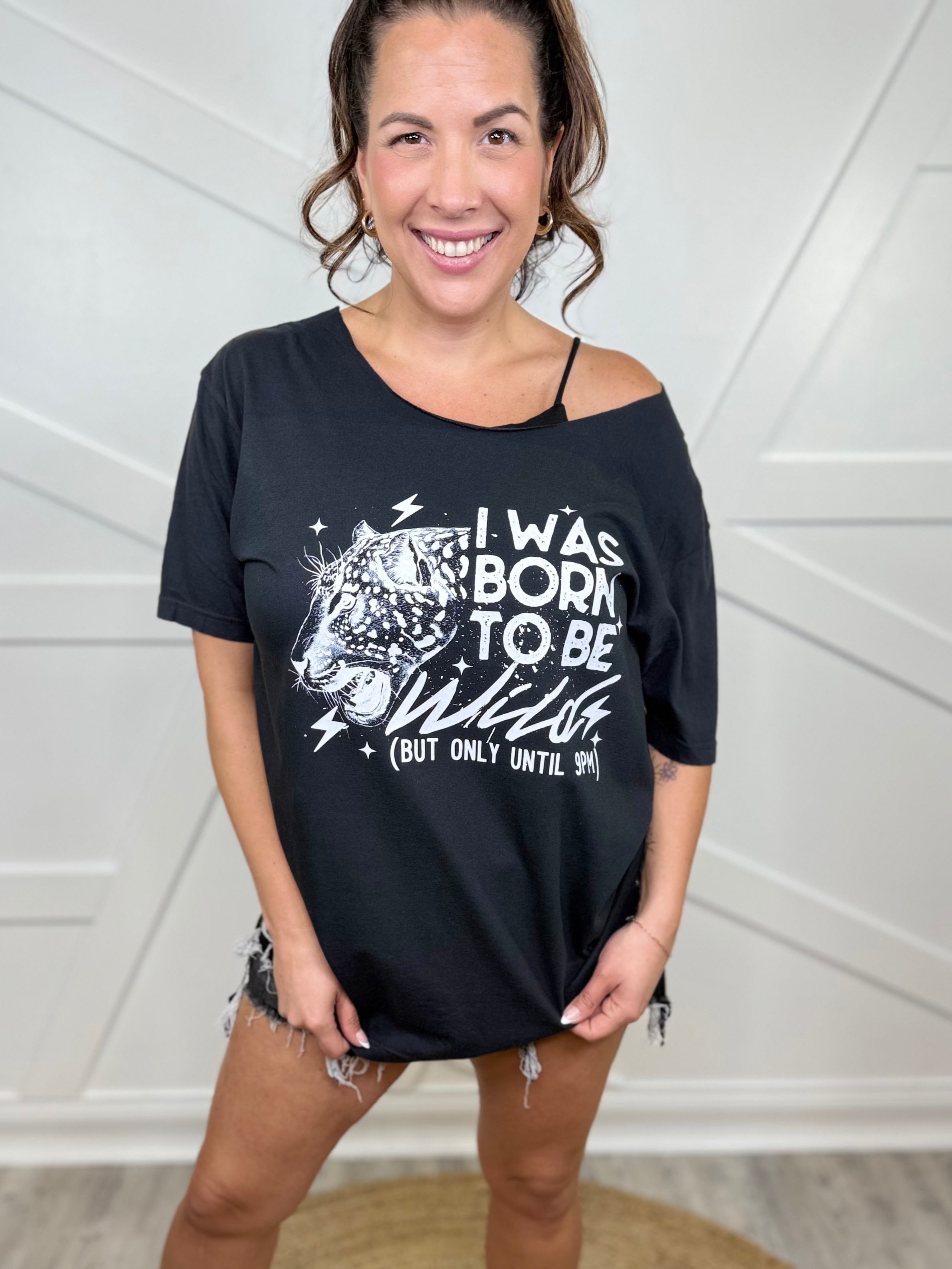 Custom Cut Wild Until 9 Graphic Tee- White Text-130 Graphic Tees-Heathered Boho-Heathered Boho Boutique, Women's Fashion and Accessories in Palmetto, FL