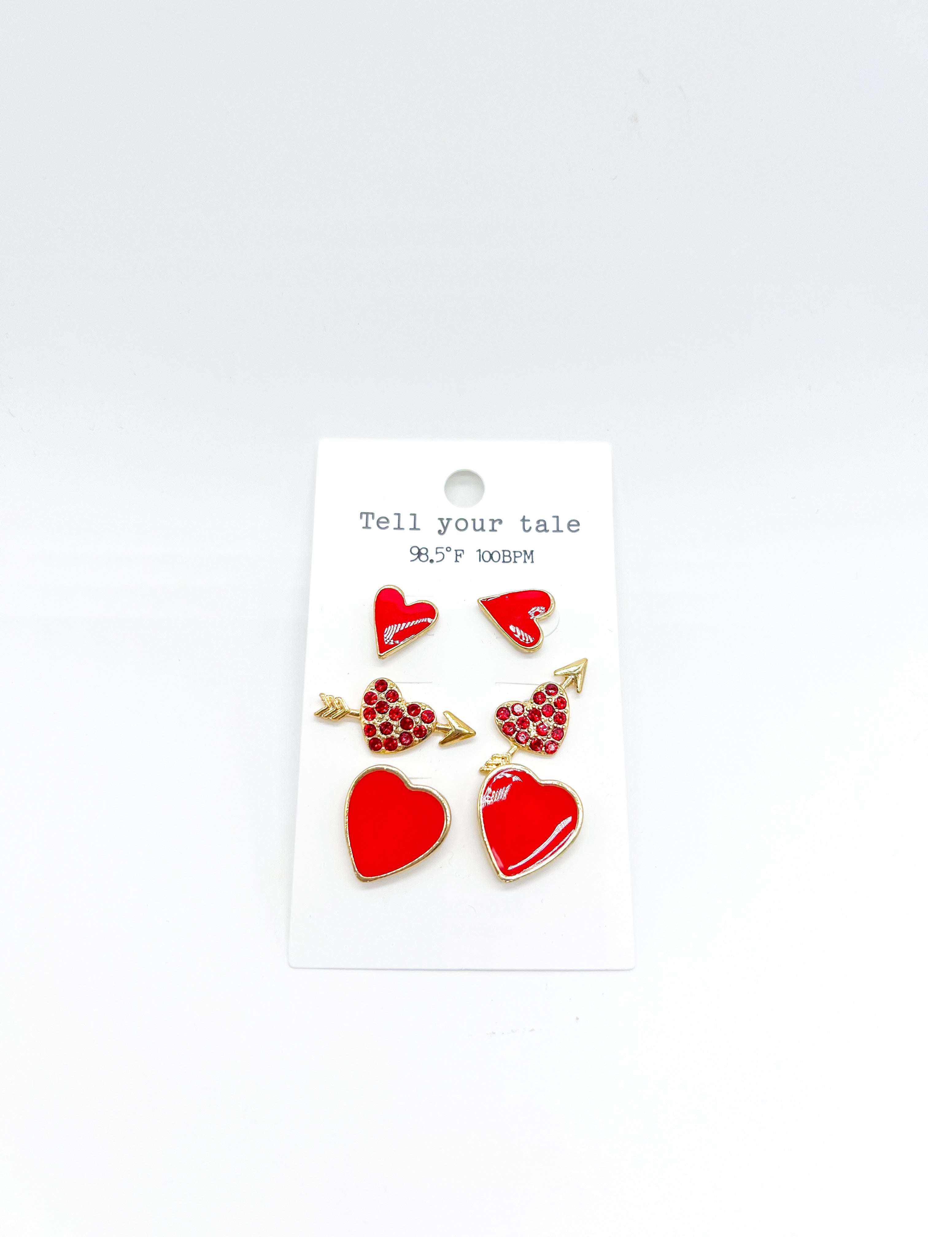 Three Heart Earrings-310 Jewelry-Leemode-Heathered Boho Boutique, Women's Fashion and Accessories in Palmetto, FL