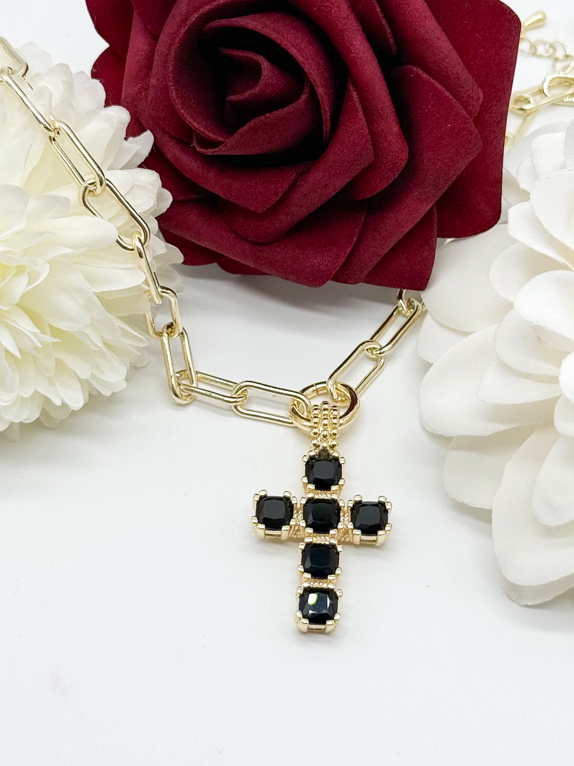 Colored Cross Necklace - Gold-310 Jewelry-Millenx Accessories, LLC.-Heathered Boho Boutique, Women's Fashion and Accessories in Palmetto, FL