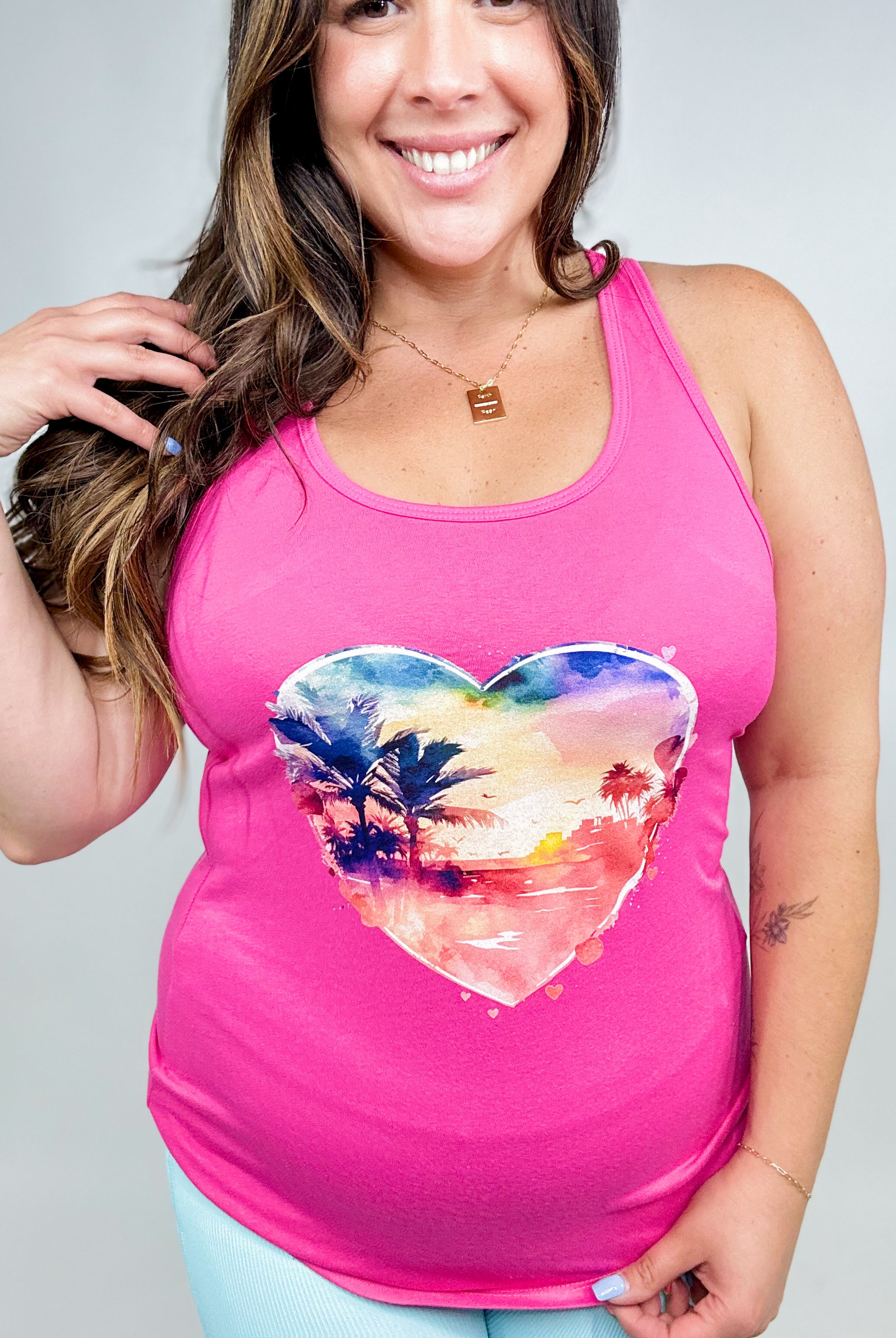 Horizon Heart Sunset Graphic Tank-130 Graphic Tees-Heathered Boho-Heathered Boho Boutique, Women's Fashion and Accessories in Palmetto, FL