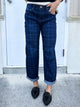 Midnight Plaid Cropped Barrel Jeans By Risen-190 JEANS-RISEN-Heathered Boho Boutique, Women's Fashion and Accessories in Palmetto, FL