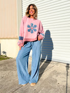 Daisy Days Patchwork Pullover-125 SWEATER-HEIMISH-Heathered Boho Boutique, Women's Fashion and Accessories in Palmetto, FL