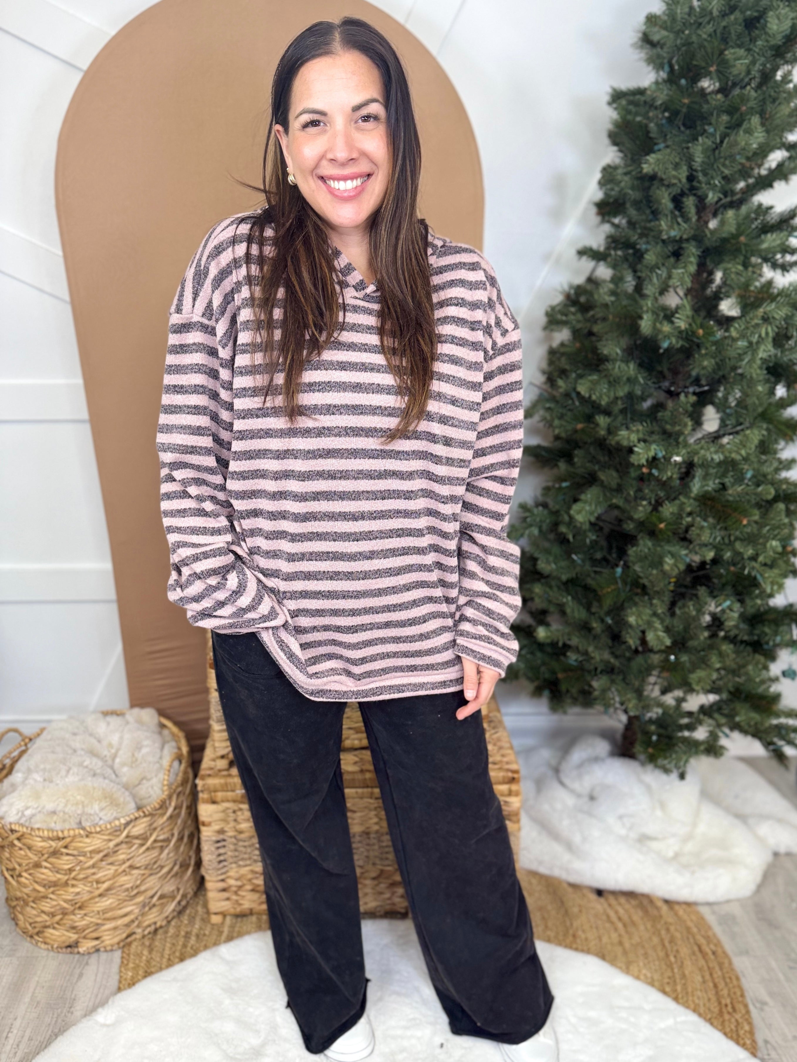 The Heather Hoodie- Striped-210 HOODIES-Heathered Boho-Heathered Boho Boutique, Women's Fashion and Accessories in Palmetto, FL