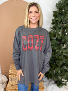 Cozy in Plaid Graphic Long Sleeve-Pepper-130 Graphic Tees-Heathered Boho-Heathered Boho Boutique, Women's Fashion and Accessories in Palmetto, FL