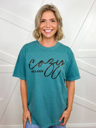 Cursive Cozy Season Graphic Tee - Emerald-130 Graphic Tees-Heathered Boho-Heathered Boho Boutique, Women's Fashion and Accessories in Palmetto, FL