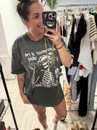 I Asked Myself Graphic Long Sleeve-130 Graphic Tees-Heathered Boho-Heathered Boho Boutique, Women's Fashion and Accessories in Palmetto, FL