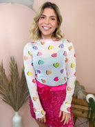 Candy Hearts Mesh Top-120 LONG SLEEVE TOPS-Nylon Apparel-Heathered Boho Boutique, Women's Fashion and Accessories in Palmetto, FL