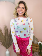Candy Hearts Mesh Top-120 LONG SLEEVE TOPS-Nylon Apparel-Heathered Boho Boutique, Women's Fashion and Accessories in Palmetto, FL