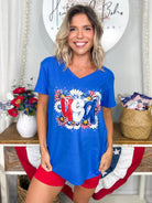 USA Daisy Colorful Brushstroke V-Neck Graphic Tee-130 Graphic Tees-Heathered Boho-Heathered Boho Boutique, Women's Fashion and Accessories in Palmetto, FL