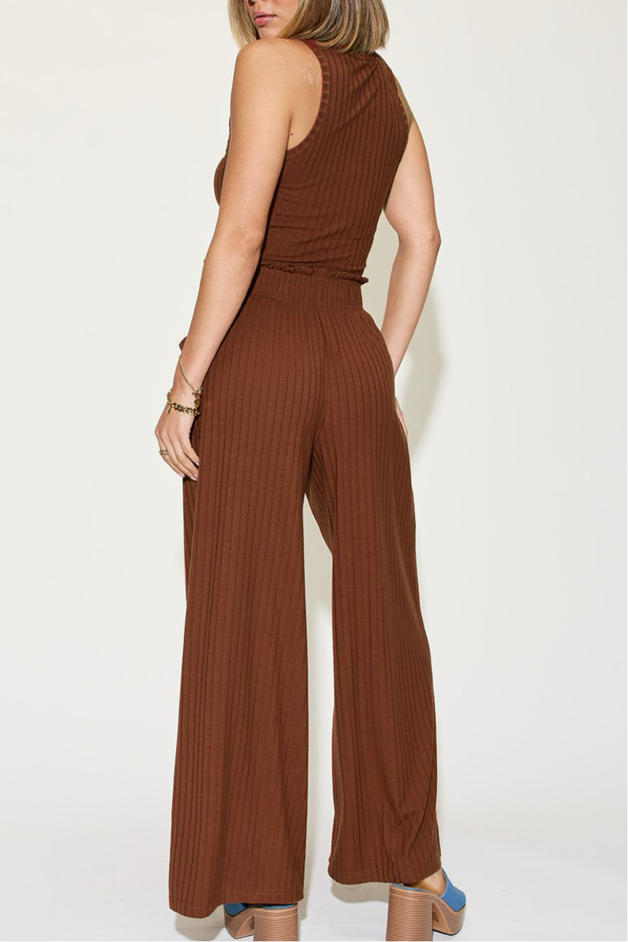 Basic Bae Full Size Ribbed Tank and Wide Leg Pants Set-Sets-Trendsi-Heathered Boho Boutique, Women's Fashion and Accessories in Palmetto, FL