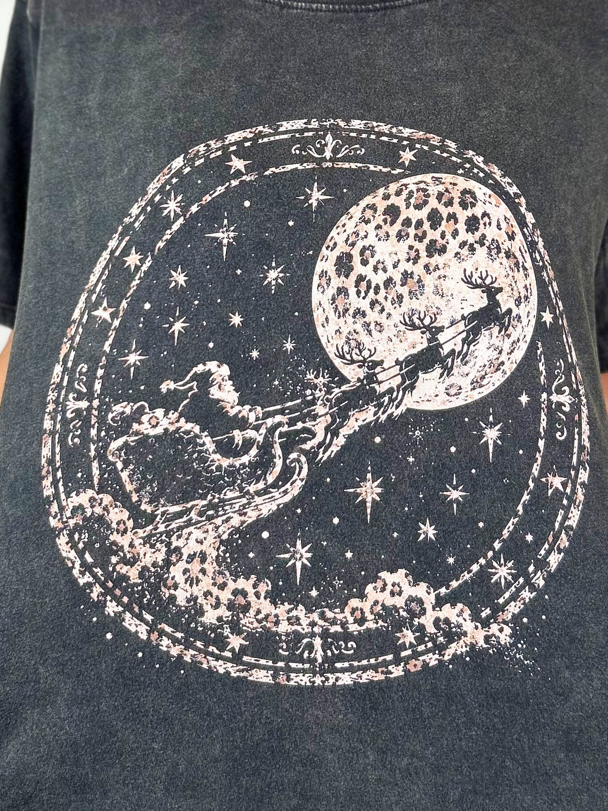 Santa Sleigh Cheetah Print Graphic Tee-130 Graphic Tees-Heathered Boho-Heathered Boho Boutique, Women's Fashion and Accessories in Palmetto, FL