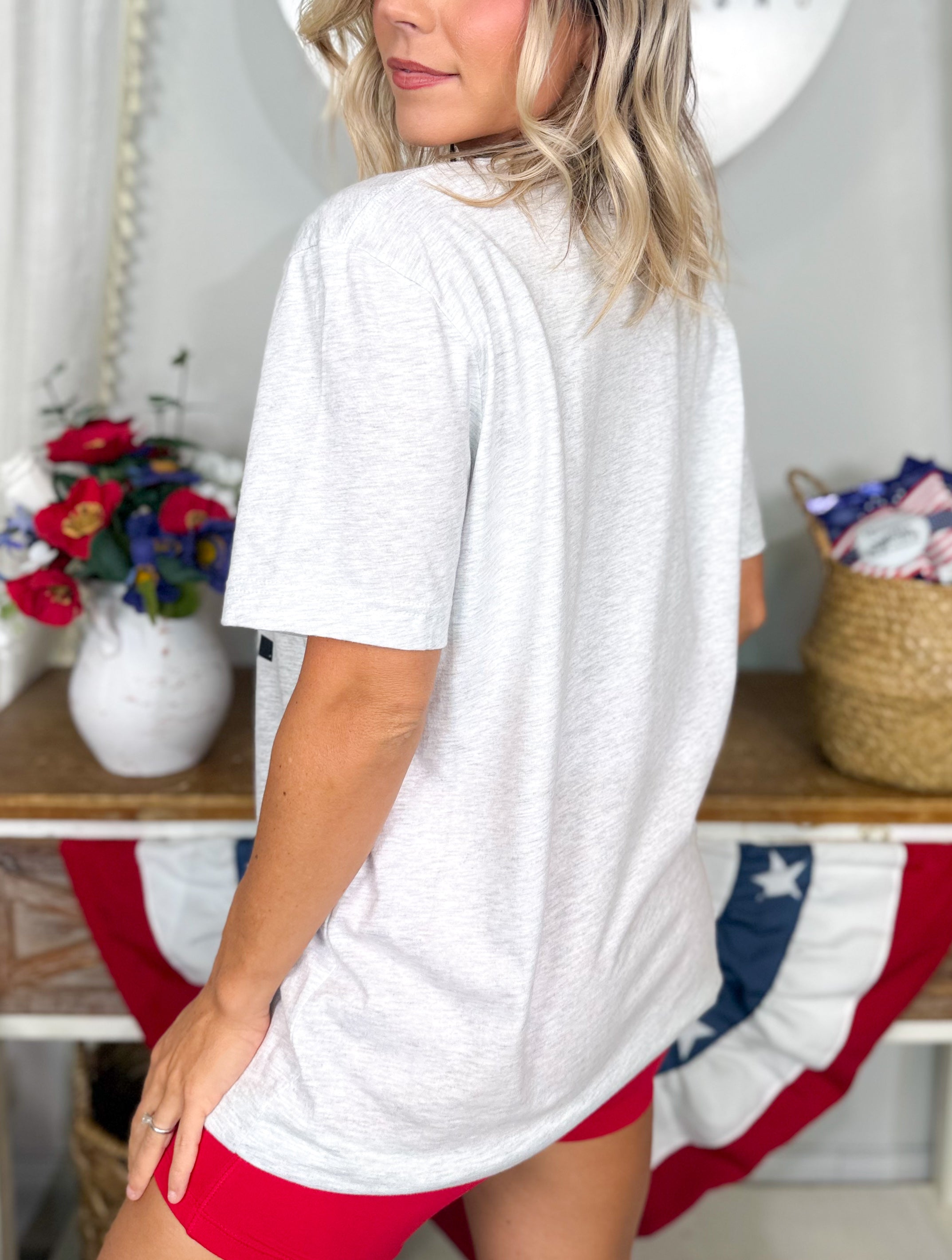 Patriotic Chicken Graphic Tee-130 Graphic Tees-Heathered Boho-Heathered Boho Boutique, Women's Fashion and Accessories in Palmetto, FL
