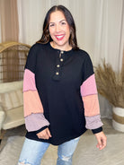 Tomboy Games Color Block Henley Pullover-Long Sleeves-Trendsi-Heathered Boho Boutique, Women's Fashion and Accessories in Palmetto, FL