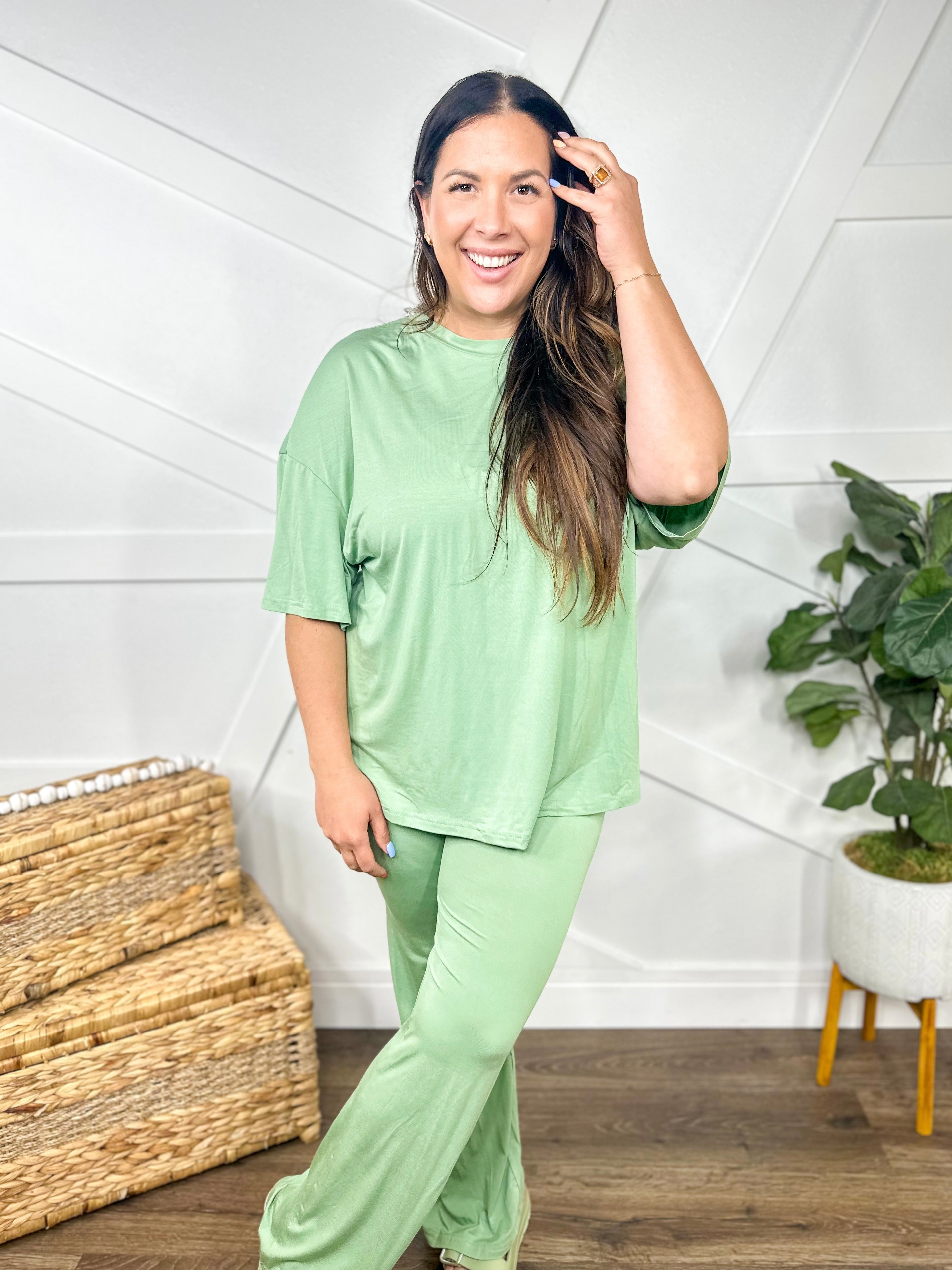 Not So Basic T-Shirt and Flare Pants Set-Sets-Trendsi-Heathered Boho Boutique, Women's Fashion and Accessories in Palmetto, FL