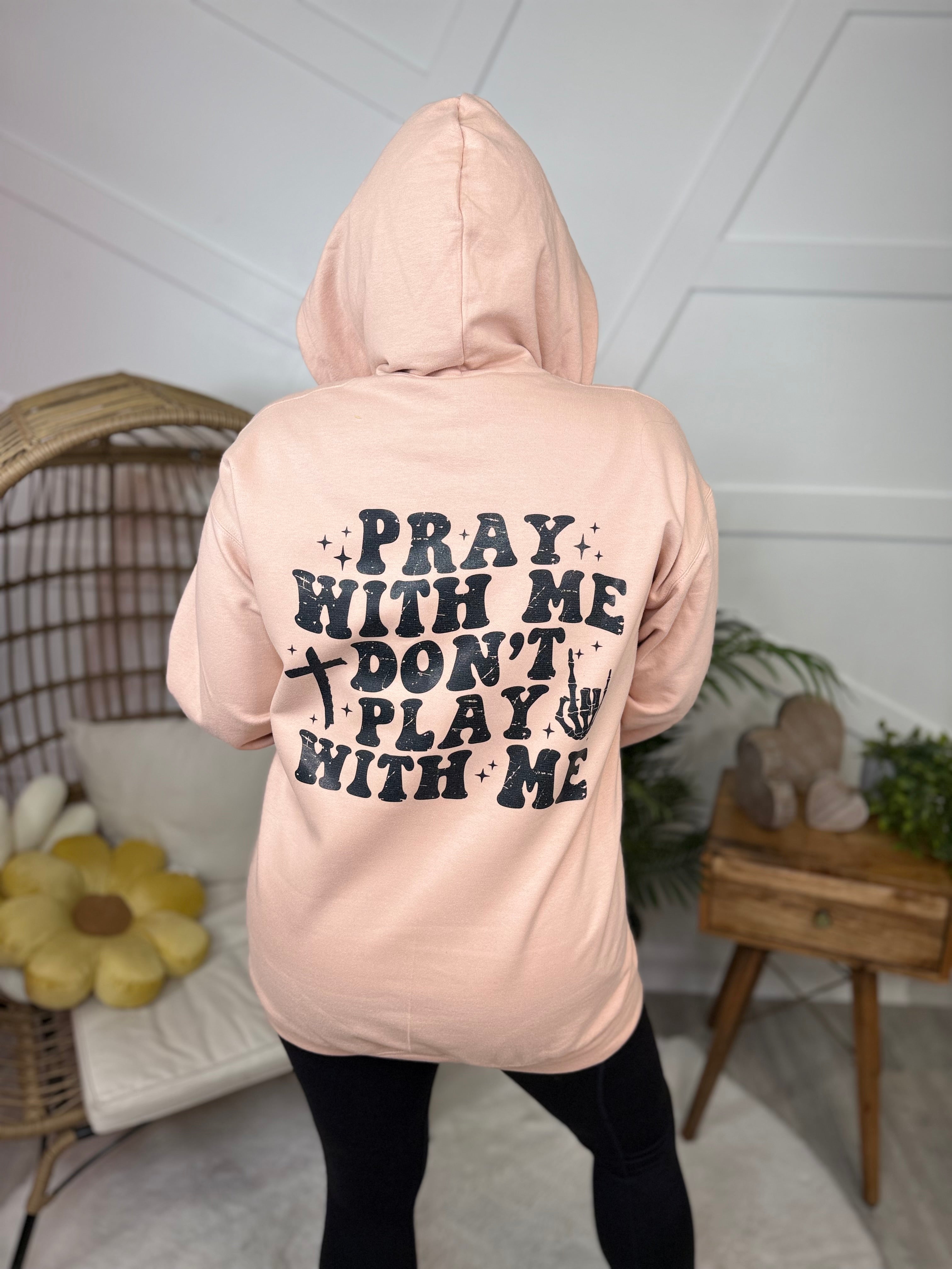 Pray Don't Play w/ Pocket Graphic Zip-Up Hooded Sweatshirt-130 Graphic Tees-Heathered Boho-Heathered Boho Boutique, Women's Fashion and Accessories in Palmetto, FL