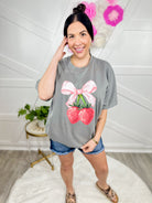 Strawberry Bow Graphic Tee-130 Graphic Tees-Heathered Boho-Heathered Boho Boutique, Women's Fashion and Accessories in Palmetto, FL