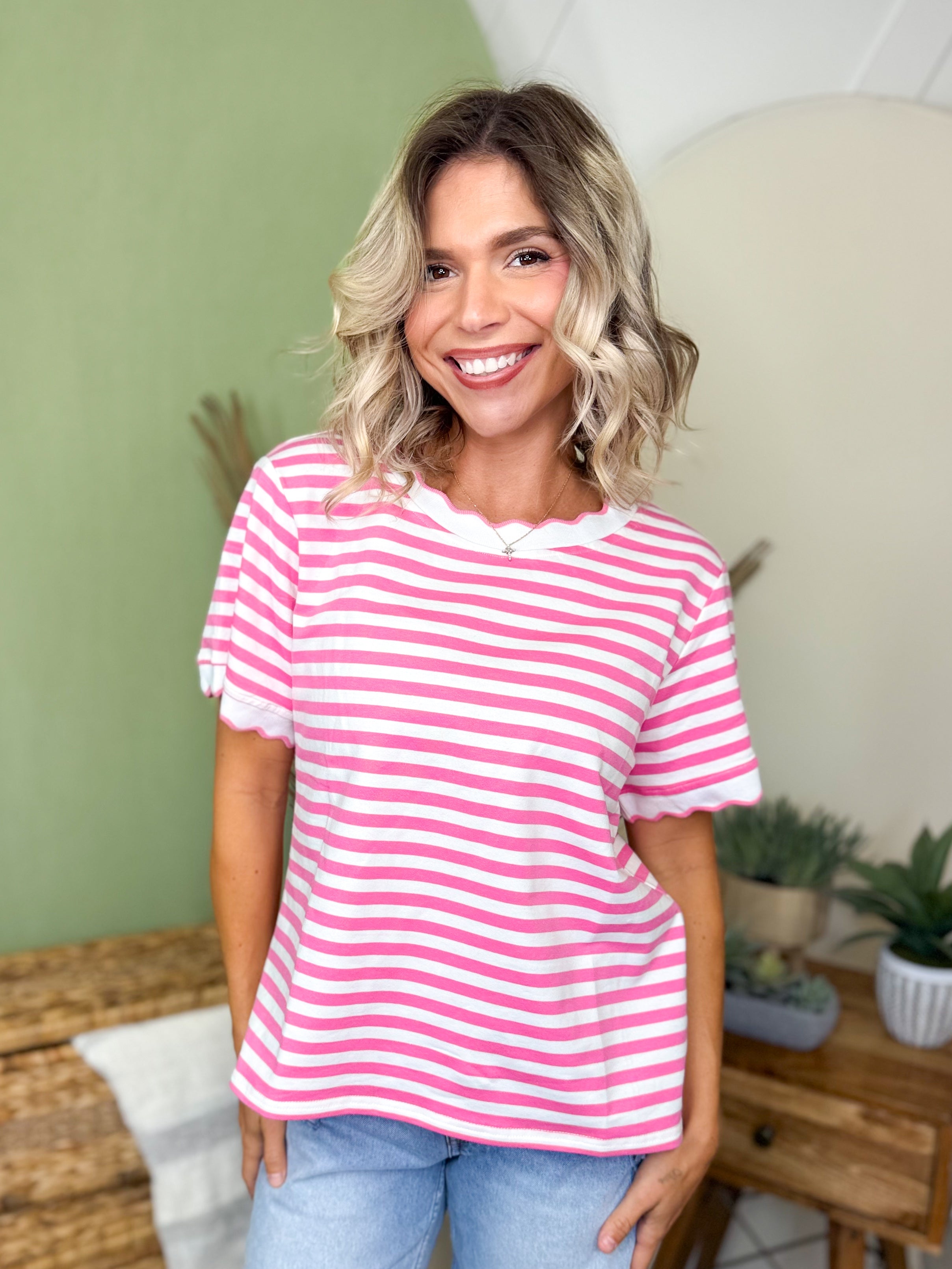 The Everyday Classic Striped Tee-110 SHORT SLEEVE TOP-POLAGRAM-Heathered Boho Boutique, Women's Fashion and Accessories in Palmetto, FL