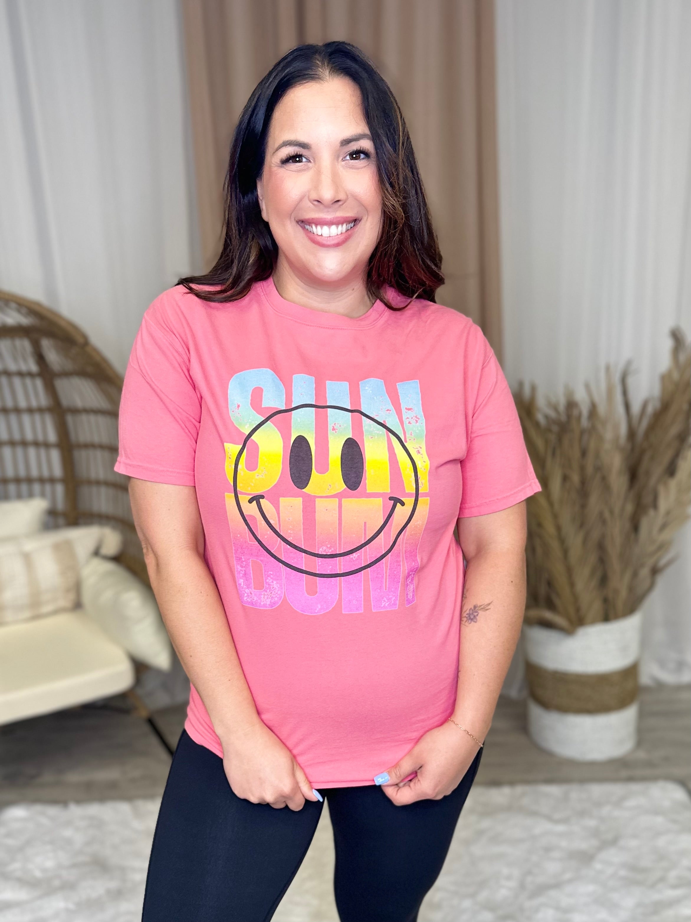 Sun Bum Smiley Graphic Tee-130 Graphic Tees-Heathered Boho-Heathered Boho Boutique, Women's Fashion and Accessories in Palmetto, FL