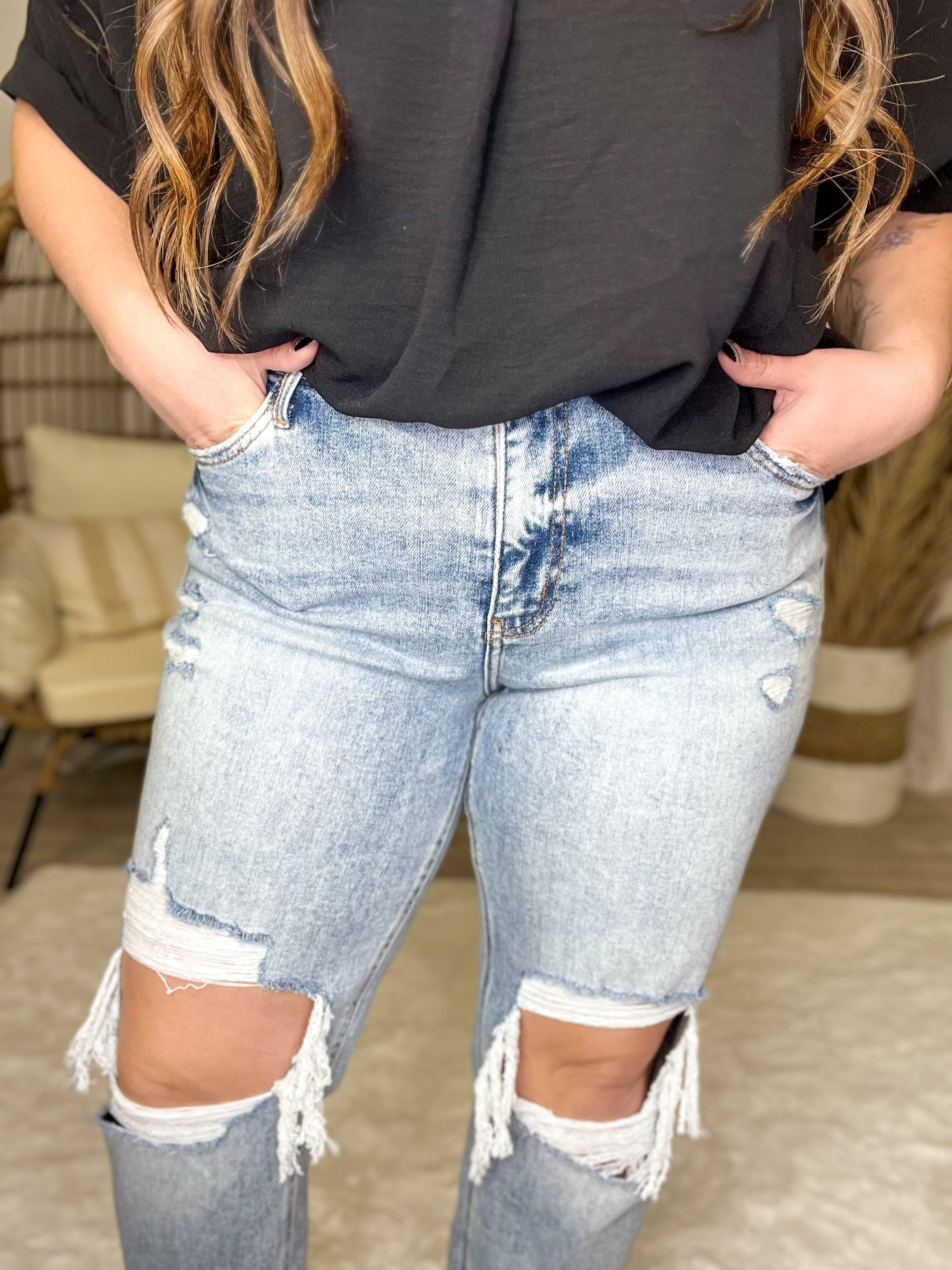 RESTOCK: Bright Eyes Crop Straight Leg Jeans-190 Jeans-Vervet-Heathered Boho Boutique, Women's Fashion and Accessories in Palmetto, FL