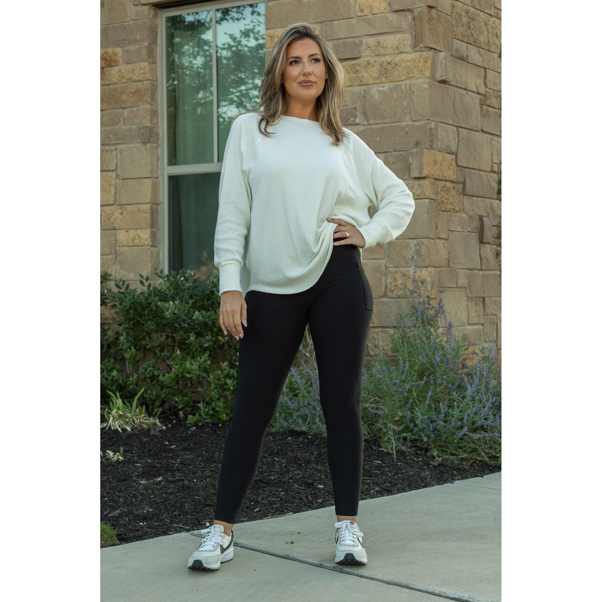 RESTOCK: Black FLEECE Full Length Leggings with Pockets-180 LEGGINGS-JuliaRoseWholesale-Heathered Boho Boutique, Women's Fashion and Accessories in Palmetto, FL