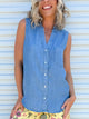 Cooling Denim Button Up Top-110 Short Sleeve Top-STITCH & CO-Heathered Boho Boutique, Women's Fashion and Accessories in Palmetto, FL