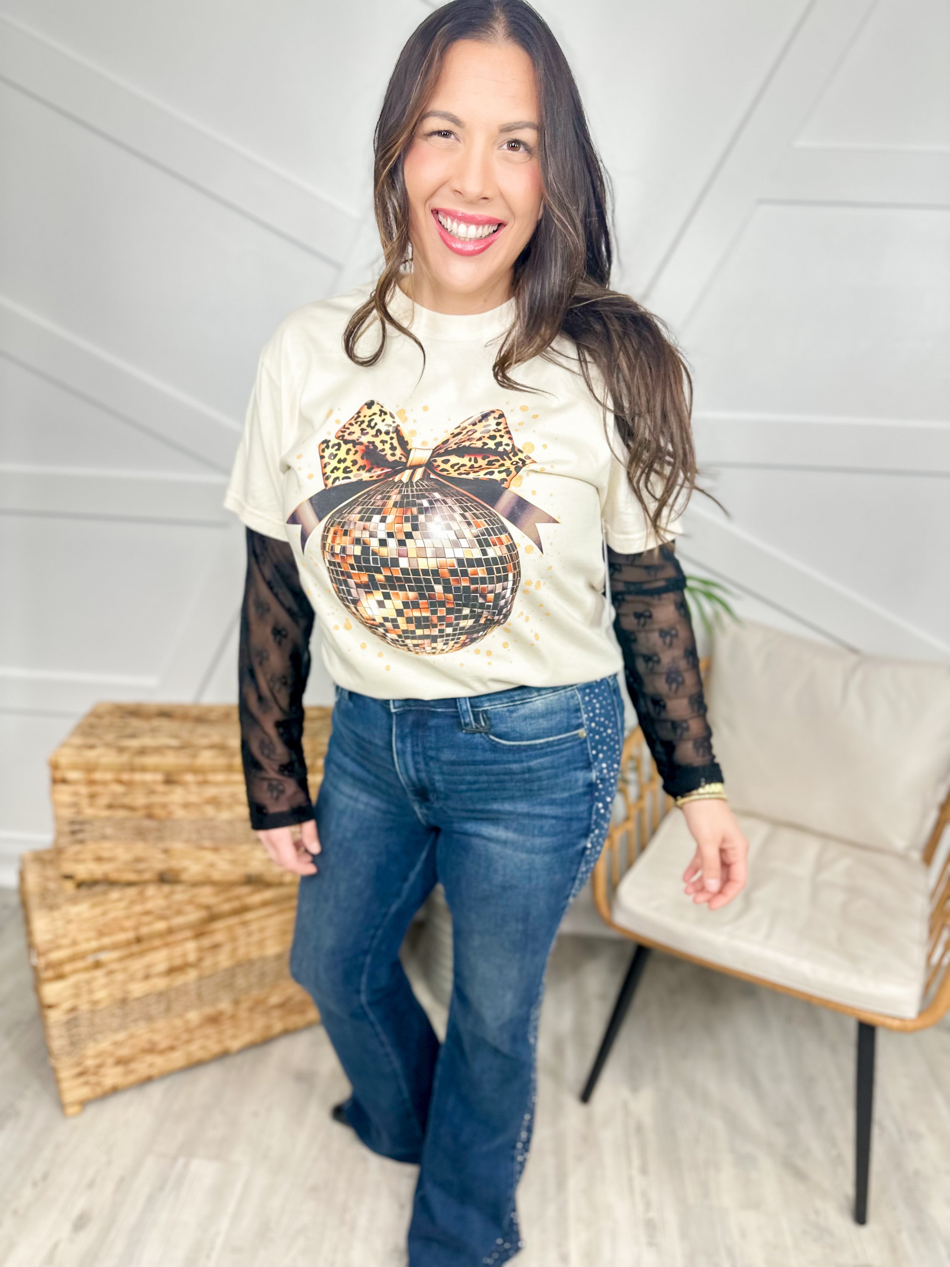 NYE Disco Ball Graphic Tee-130 Graphic Tees-Heathered Boho-Heathered Boho Boutique, Women's Fashion and Accessories in Palmetto, FL