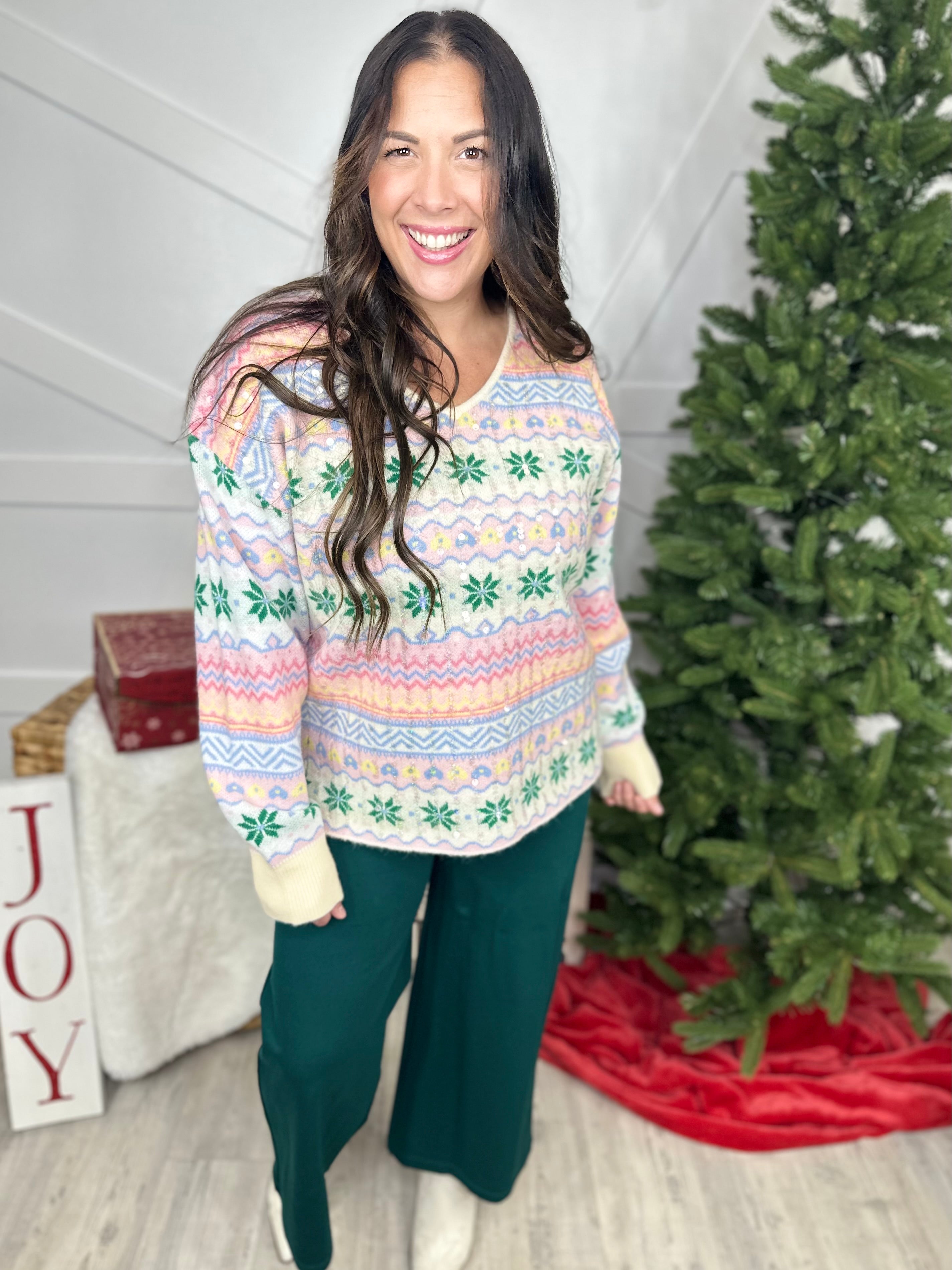 Christmas V-Neck-120 Long Sleeve Tops-WHY DRESS-Heathered Boho Boutique, Women's Fashion and Accessories in Palmetto, FL