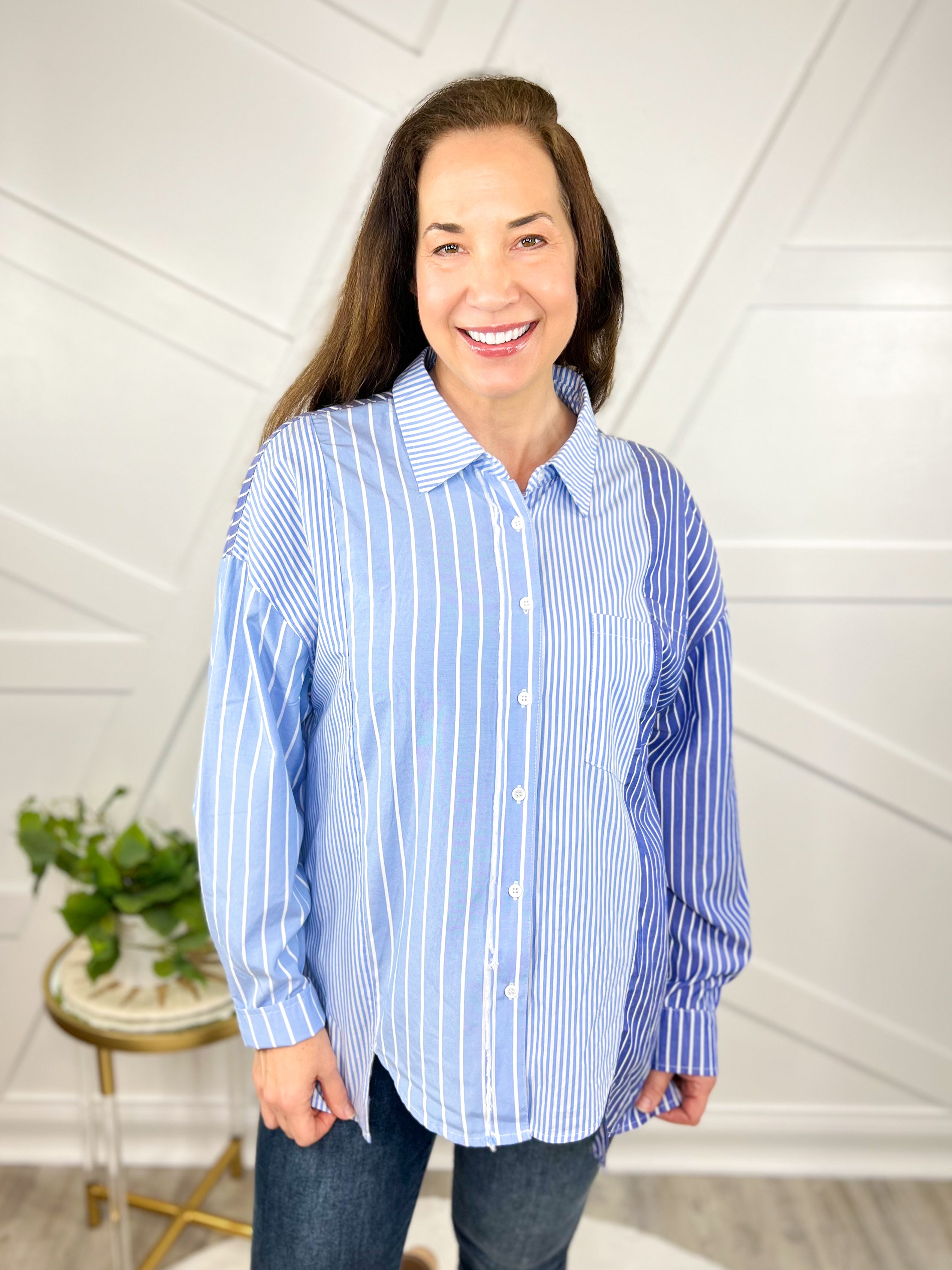 Superb Feeling Button Down Top-120 Long Sleeve Tops-White Birch-Heathered Boho Boutique, Women's Fashion and Accessories in Palmetto, FL