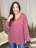 Heathered Boho by Easel Miles Away Tunic Top - Plum-120 Long Sleeve Tops-Easel-Heathered Boho Boutique, Women's Fashion and Accessories in Palmetto, FL