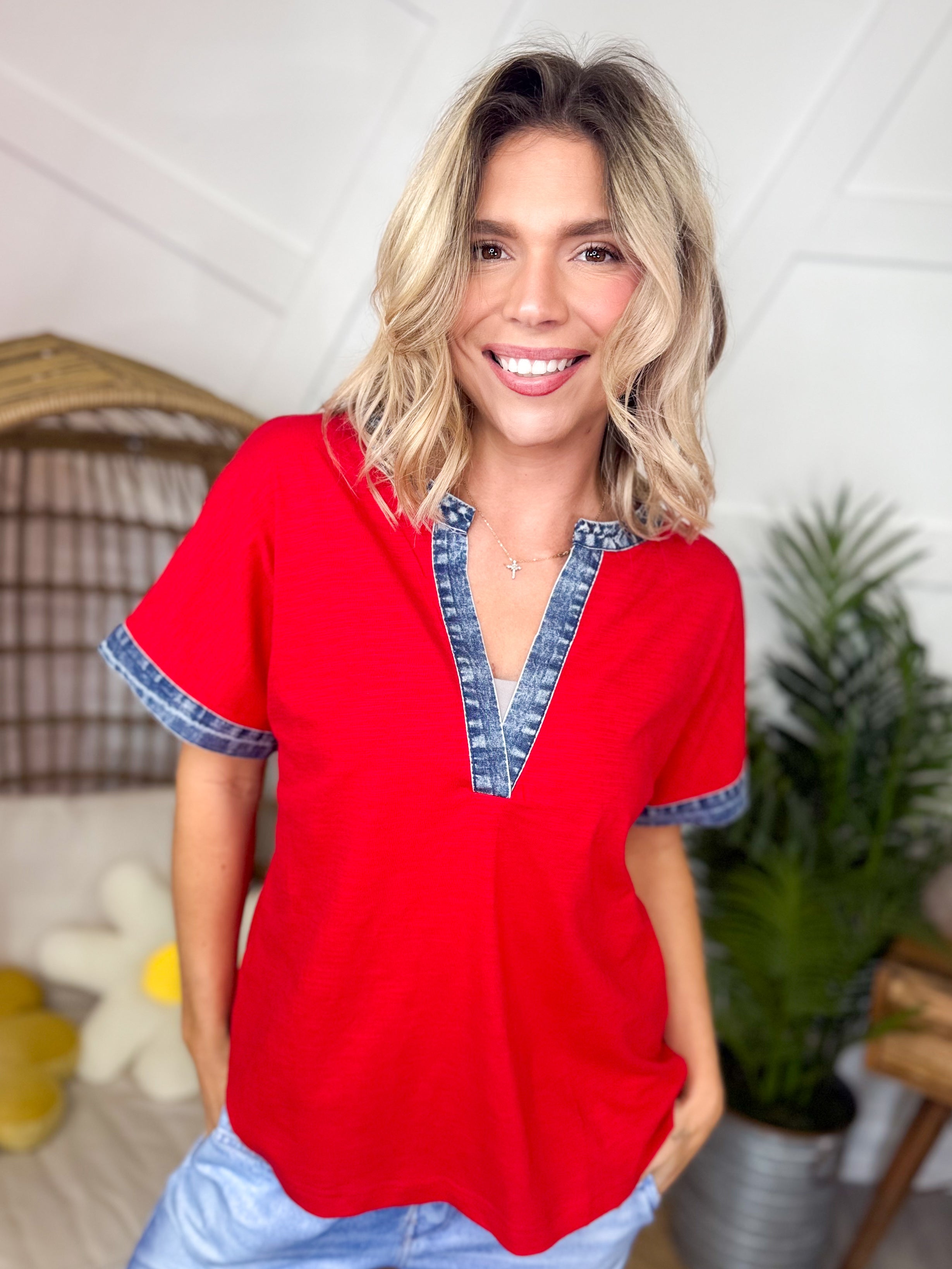 Classic Basic Top-110 SHORT SLEEVE TOP-SEW IN LOVE-Heathered Boho Boutique, Women's Fashion and Accessories in Palmetto, FL