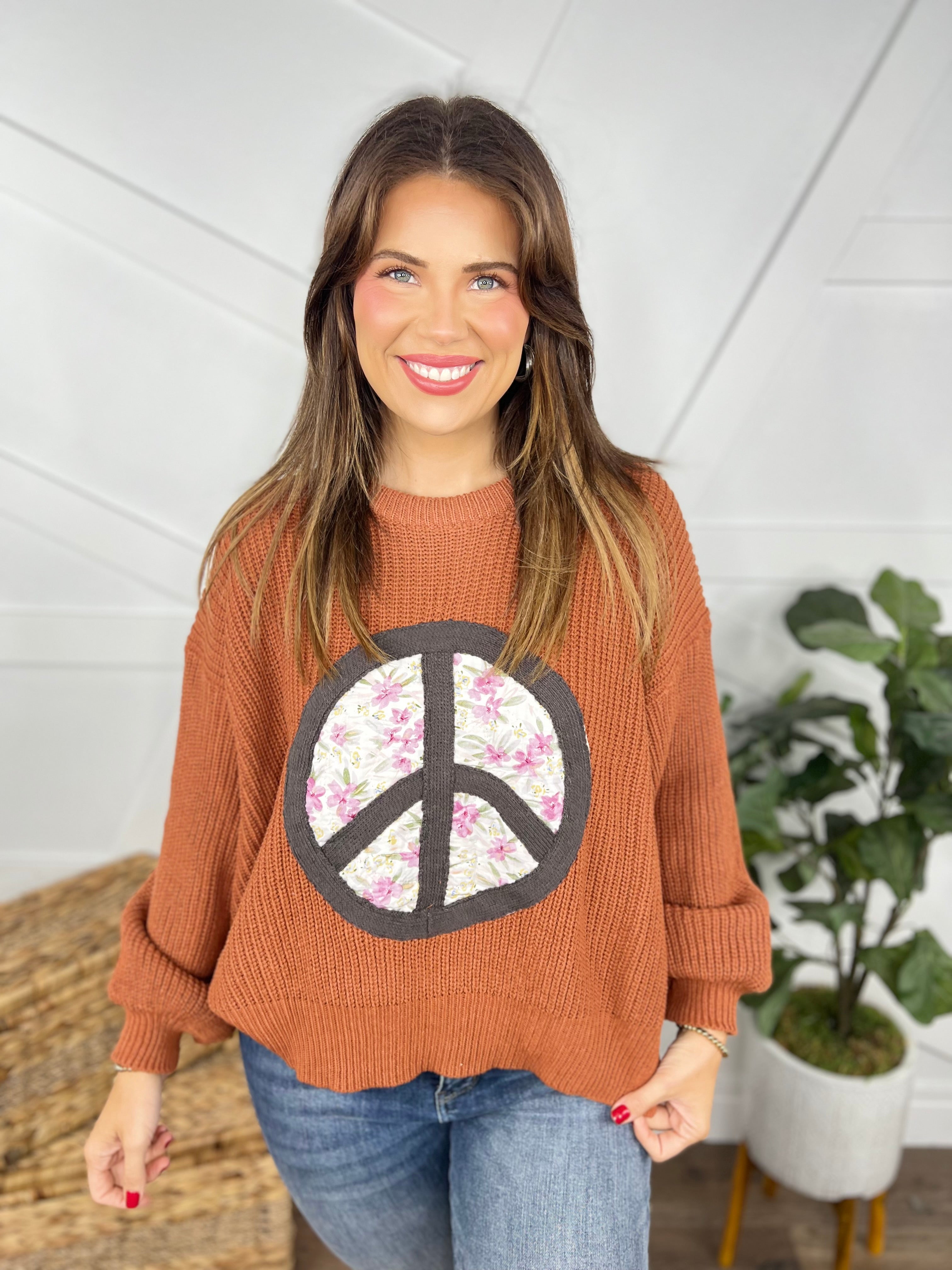 RESTOCK : Peace and Floral Sweater-125 Sweater-Pol-Heathered Boho Boutique, Women's Fashion and Accessories in Palmetto, FL