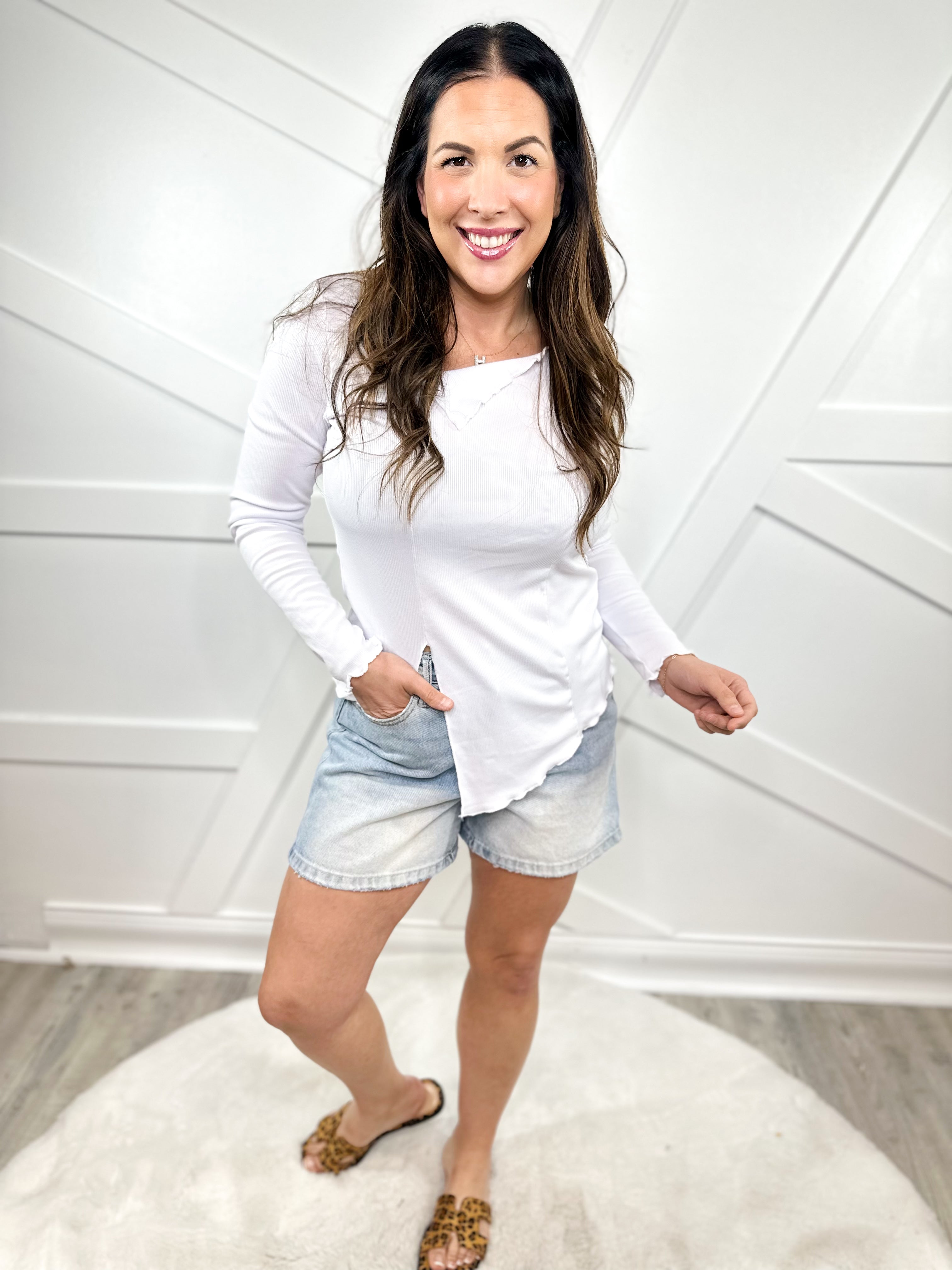 Free Spirit Asymmetrical Top- White-120 LONG SLEEVE TOPS-7TH RAY-Heathered Boho Boutique, Women's Fashion and Accessories in Palmetto, FL