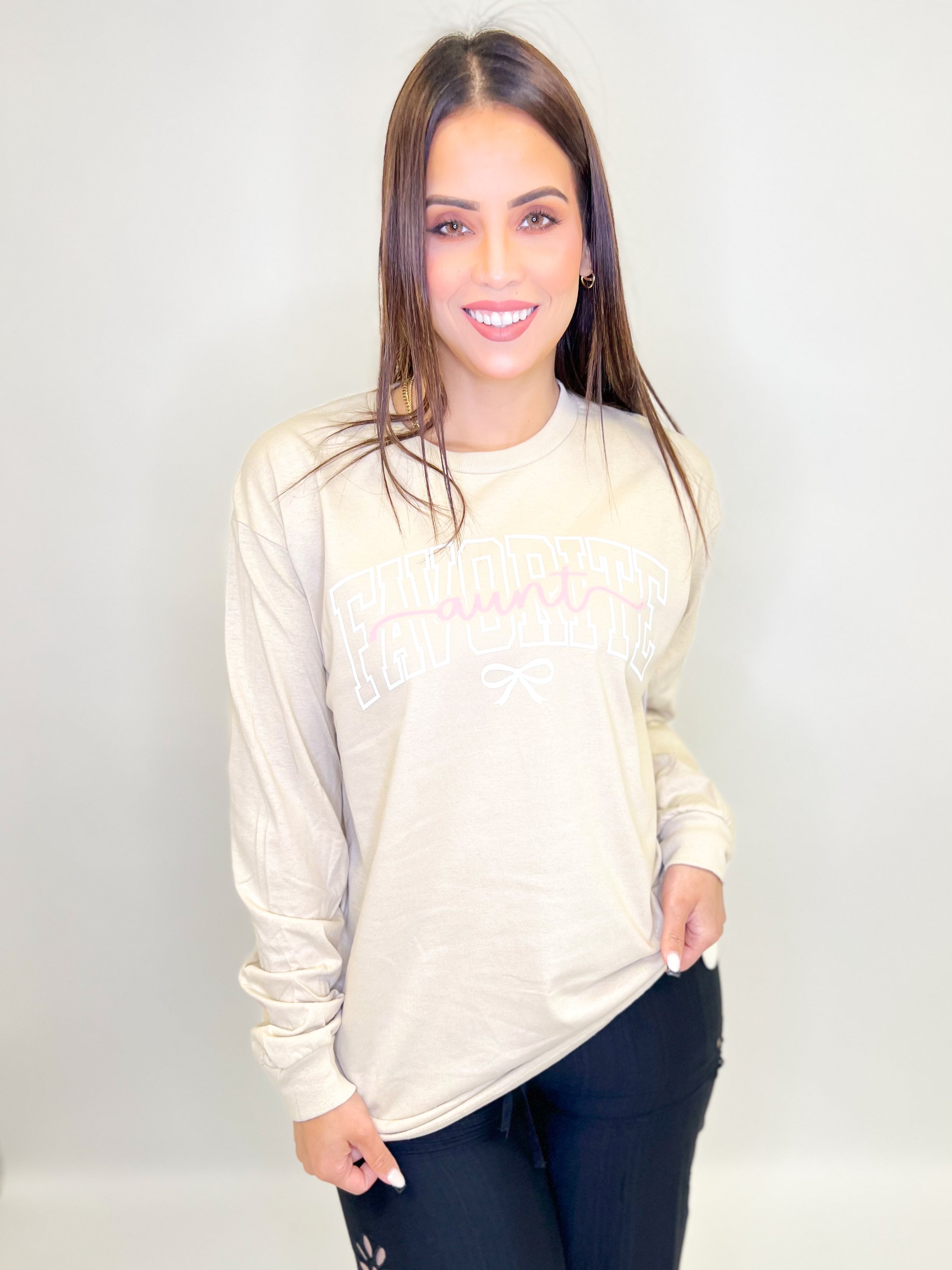 Favorite Aunt Graphic Long Sleeve-130 Graphic Tees-Heathered Boho-Heathered Boho Boutique, Women's Fashion and Accessories in Palmetto, FL
