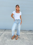 Geometric Woman Cropped Wide Leg Jeans by Risen-190 JEANS-RISEN-Heathered Boho Boutique, Women's Fashion and Accessories in Palmetto, FL