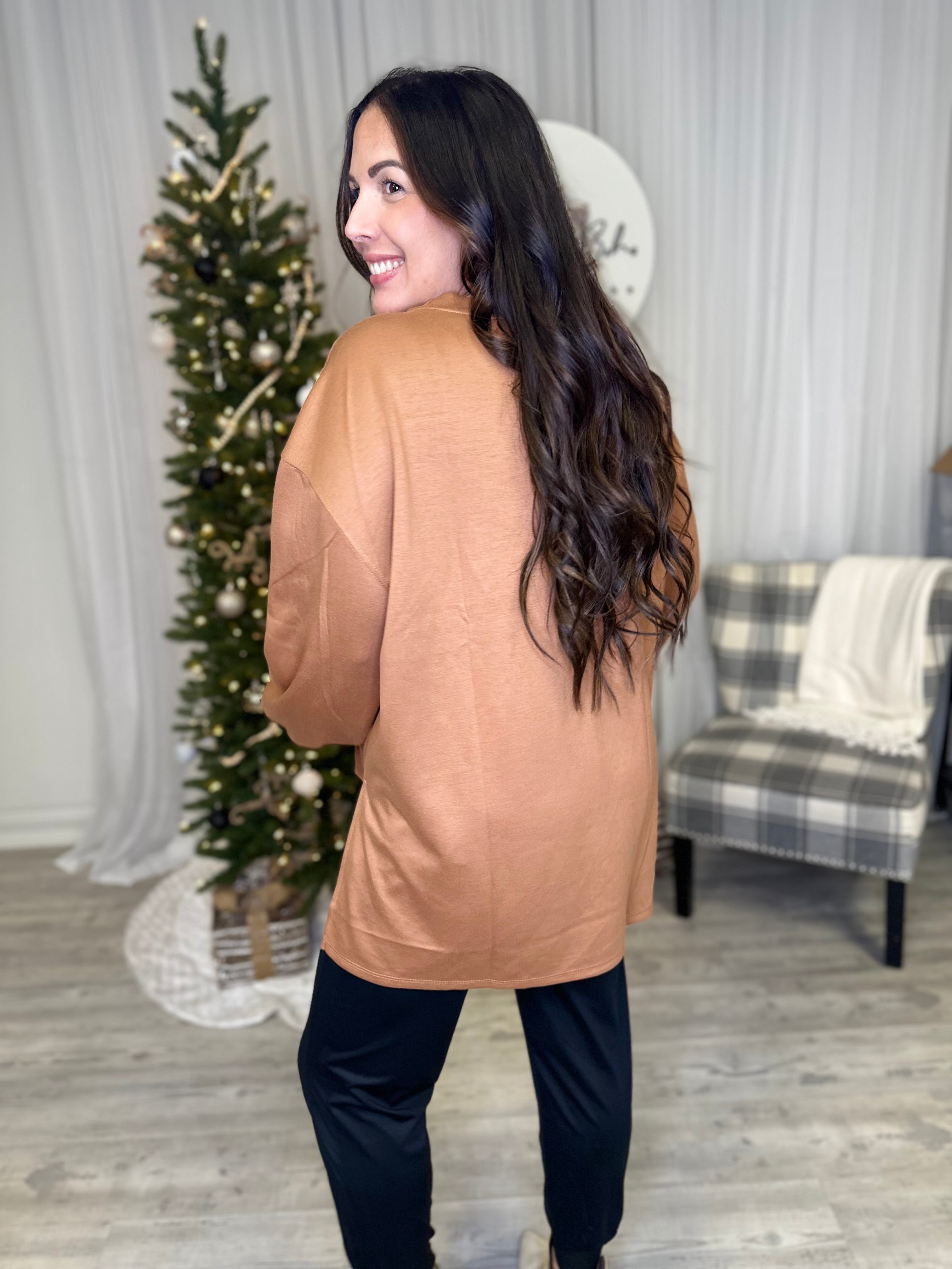 Gather Long Sleeve Top-120 Long Sleeve Tops-White Birch-Heathered Boho Boutique, Women's Fashion and Accessories in Palmetto, FL