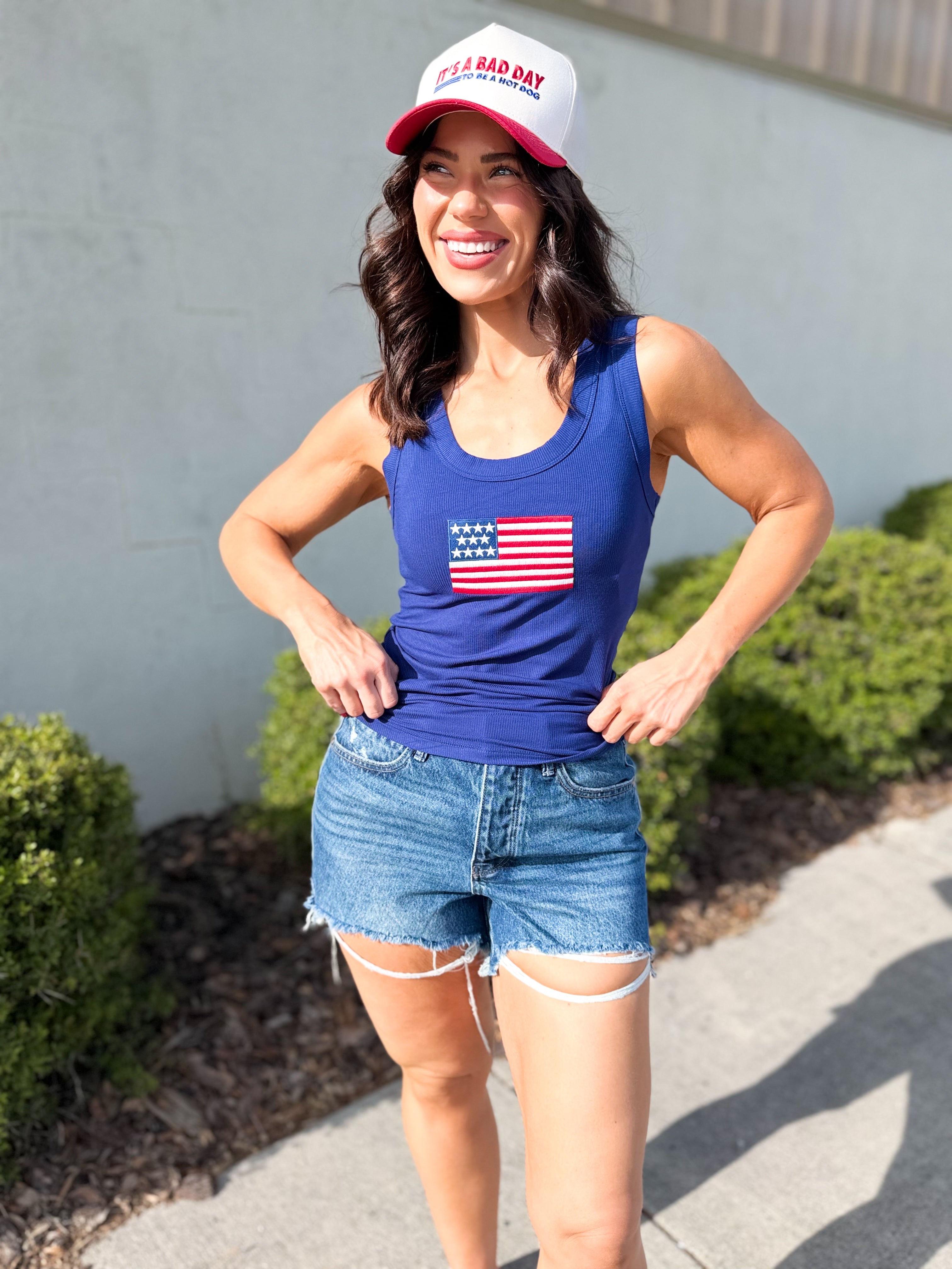 Classic Americana Tank-100 TANK/CROP TOPS-ZENANA-Heathered Boho Boutique, Women's Fashion and Accessories in Palmetto, FL