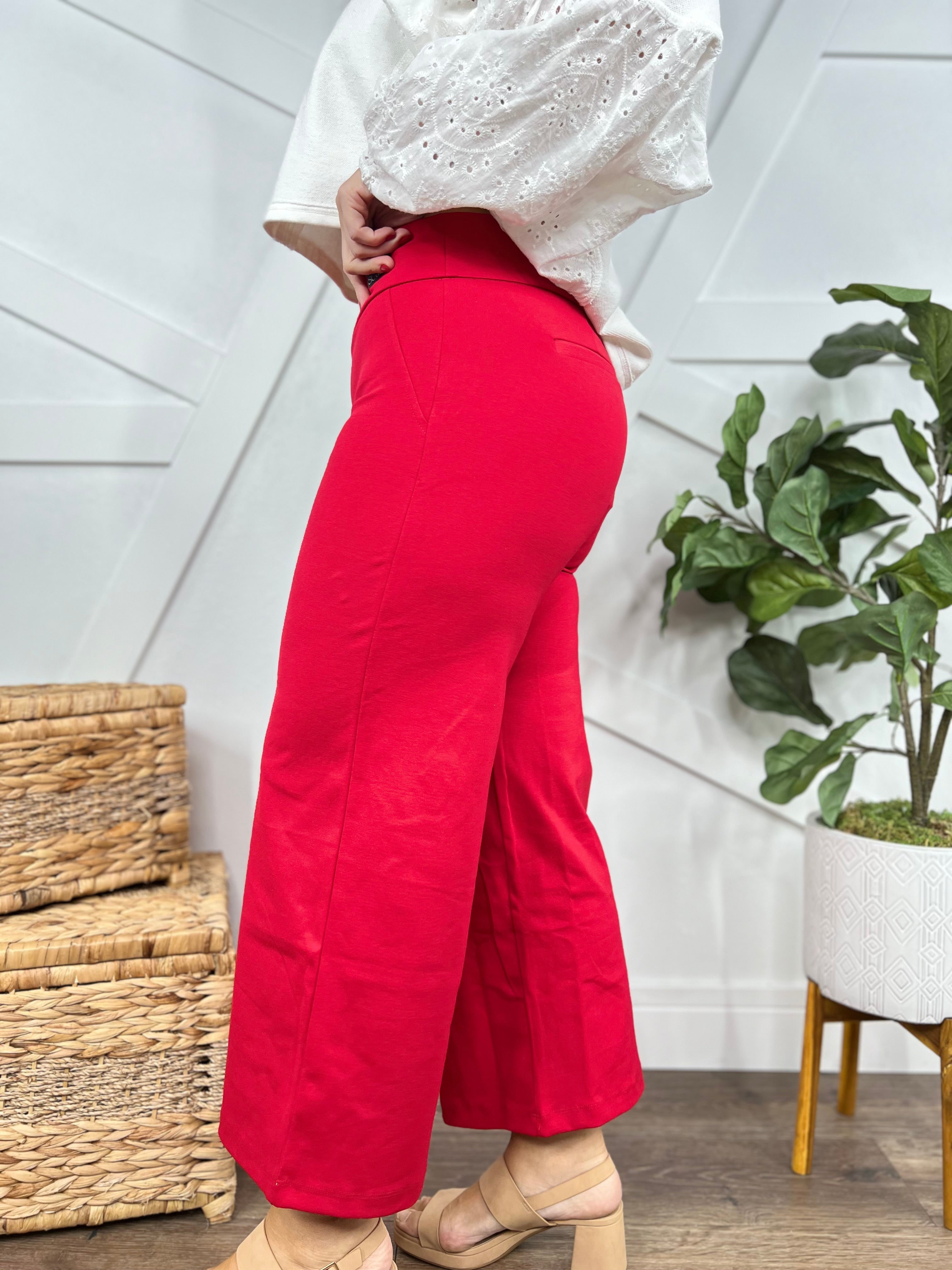 Office Day Trip Wide Leg Cropped Pants - Red-150 PANTS-DEAR SCARLETT-Heathered Boho Boutique, Women's Fashion and Accessories in Palmetto, FL