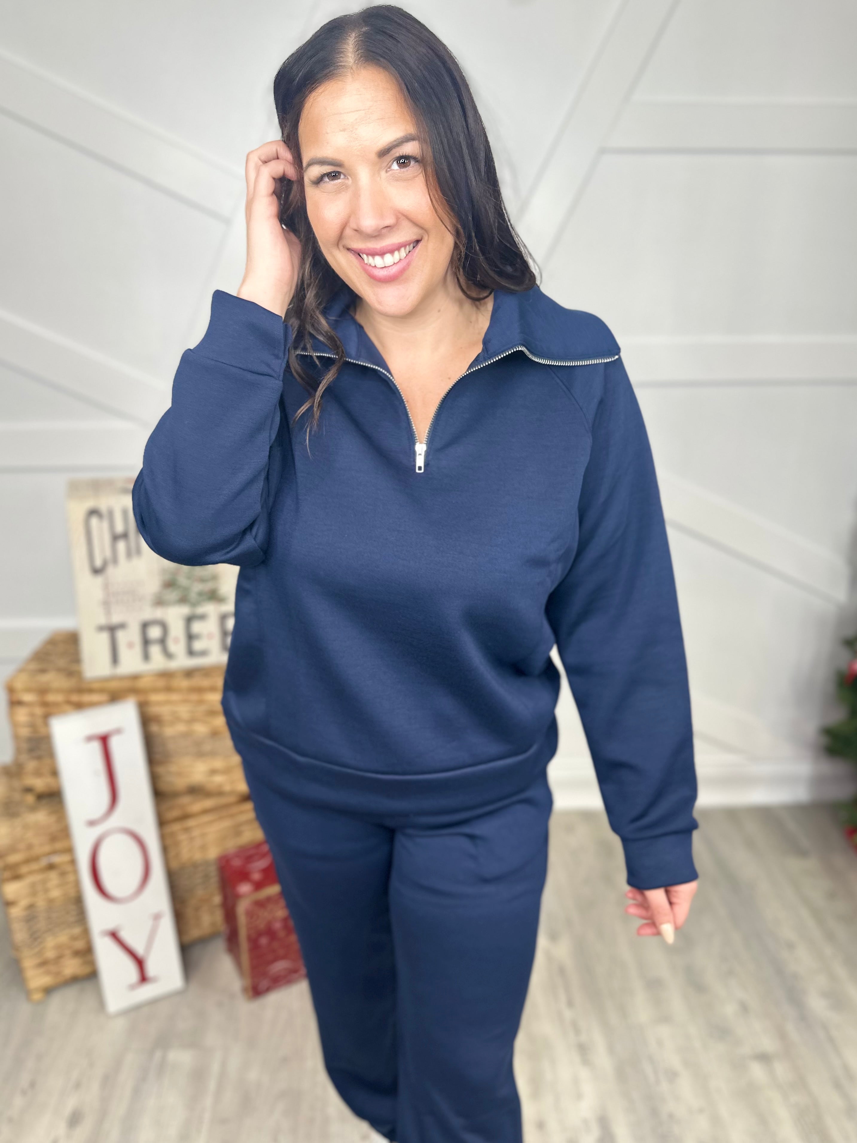 Hamptons Quarter Zip Pullover - Navy-120 Long Sleeve Tops-DEAR SCARLETT-Heathered Boho Boutique, Women's Fashion and Accessories in Palmetto, FL