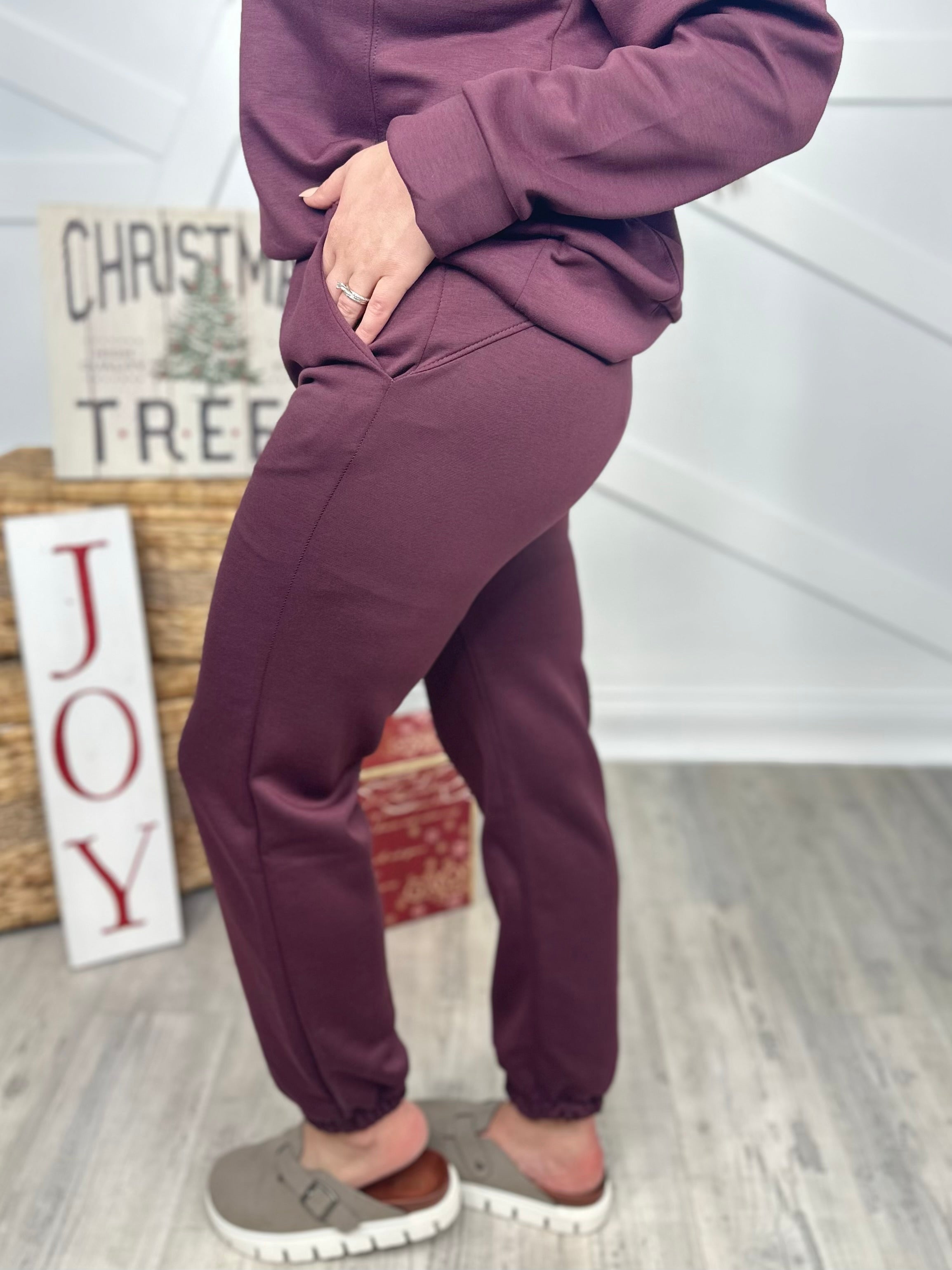 Day Trip Joggers - Wine-150 PANTS-DEAR SCARLETT-Heathered Boho Boutique, Women's Fashion and Accessories in Palmetto, FL