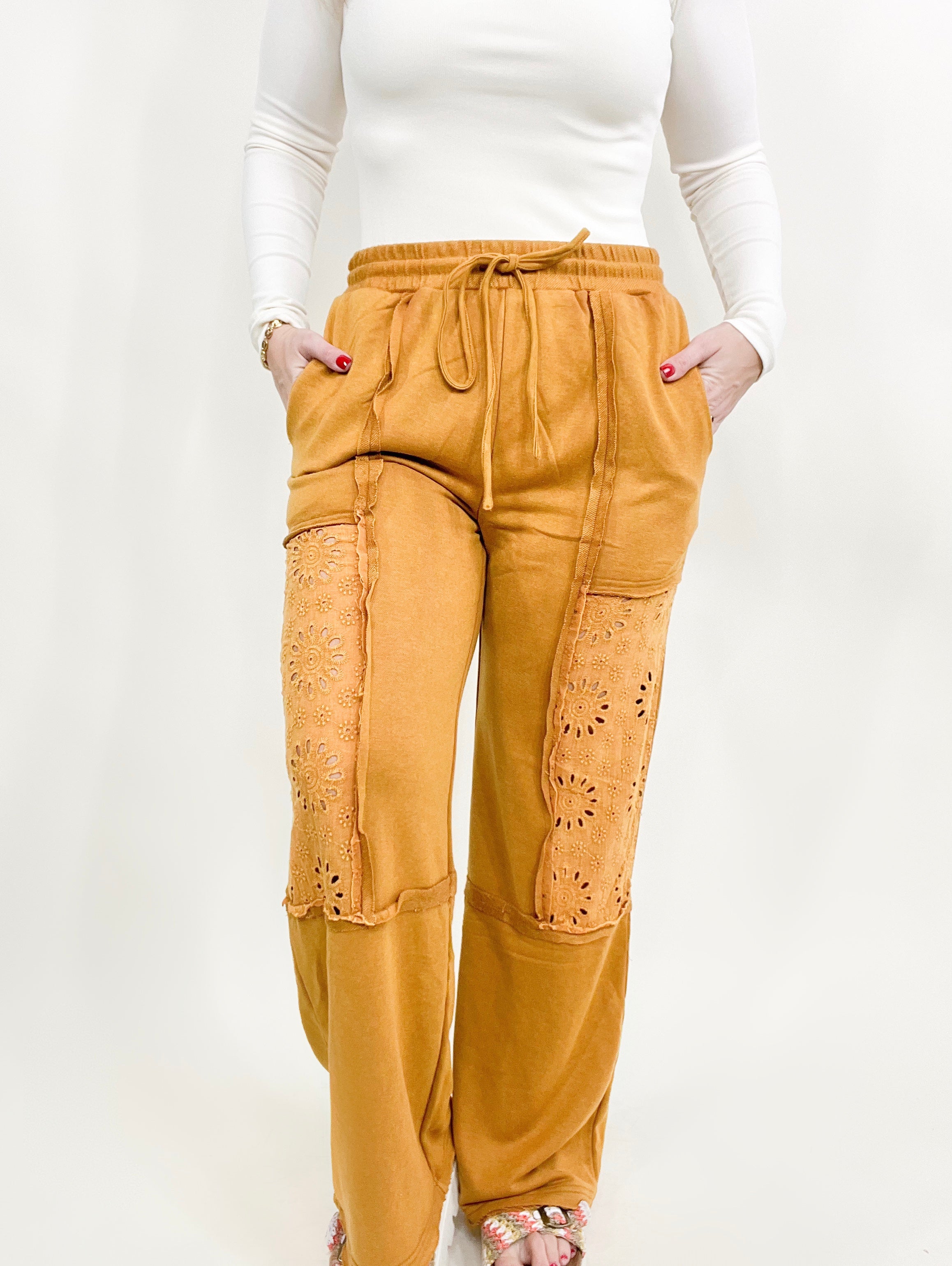 Eyelet Pants-150 PANTS-Oddi-Heathered Boho Boutique, Women's Fashion and Accessories in Palmetto, FL