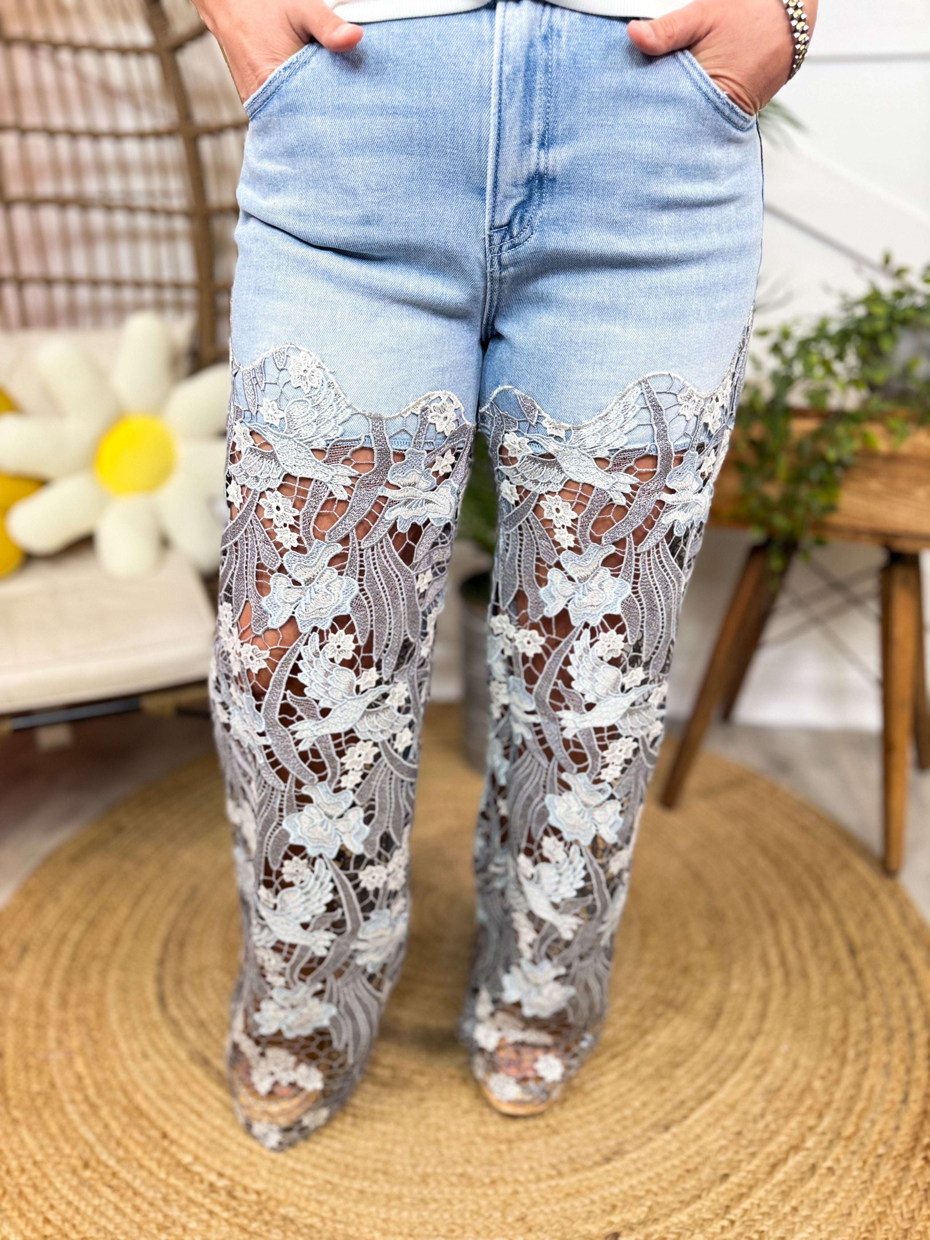 Lace Bloom Jeans By Risen-190 JEANS-RISEN-Heathered Boho Boutique, Women's Fashion and Accessories in Palmetto, FL