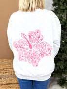 Hibiscus Embroidered Sweatshirt-120 Long Sleeve Tops-Reflex-Heathered Boho Boutique, Women's Fashion and Accessories in Palmetto, FL