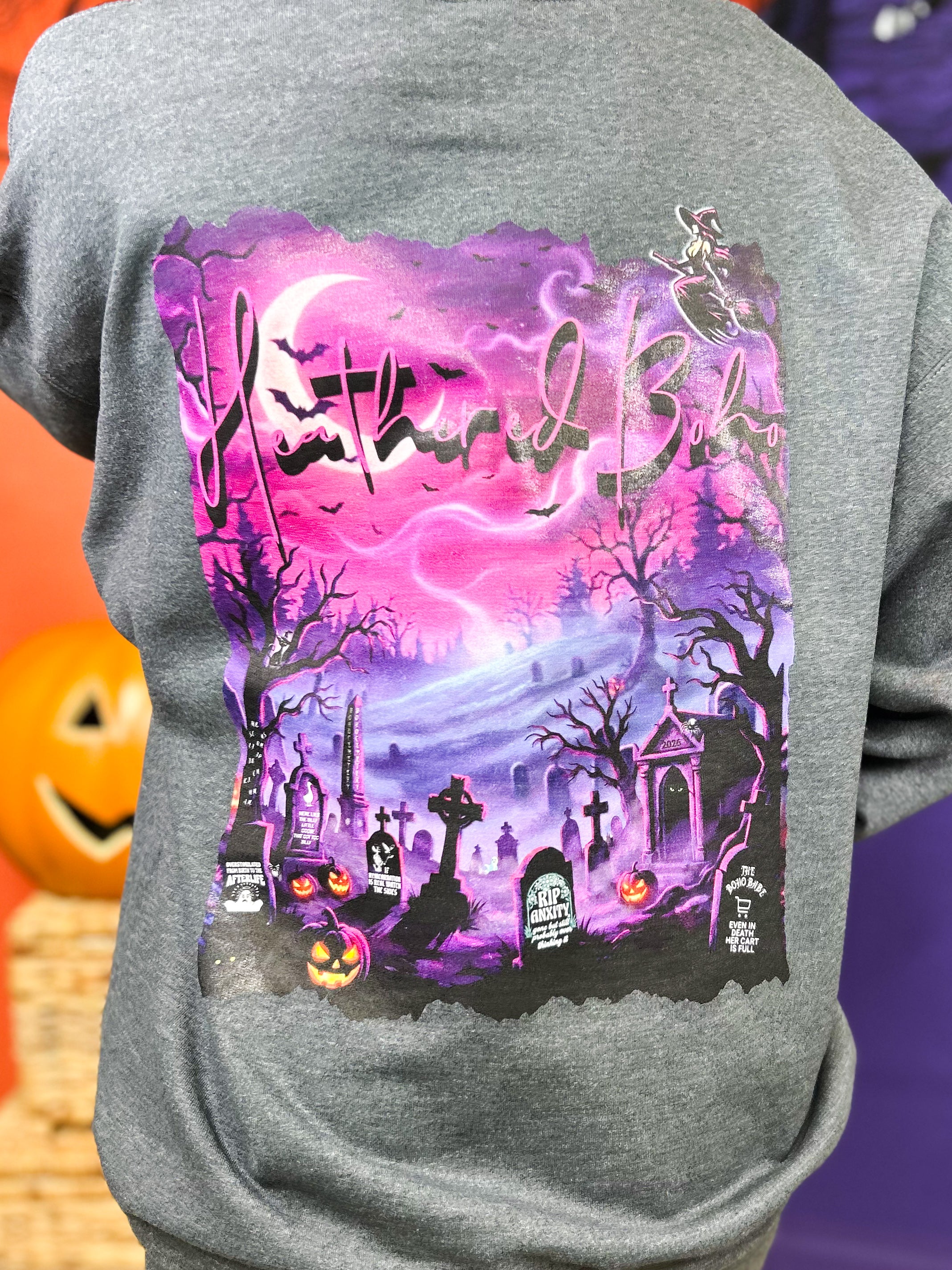 Boho Halloween 2026 Graphic Hoodie-210 Hoodies-Heathered Boho-Heathered Boho Boutique, Women's Fashion and Accessories in Palmetto, FL