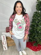 Glitter Floral Reindeer Graphic Tee-130 Graphic Tees-Heathered Boho-Heathered Boho Boutique, Women's Fashion and Accessories in Palmetto, FL