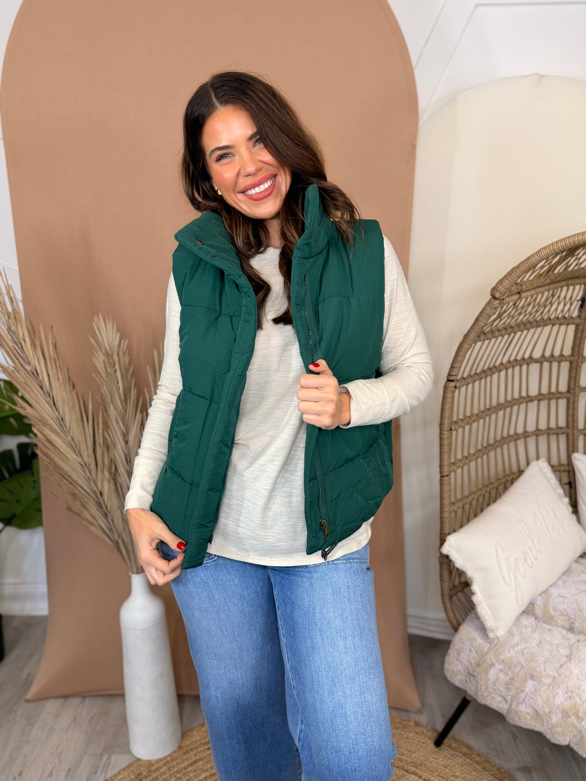 Cozy On Repeat Puffer Vest-125 SWEATER-ZENANA-Heathered Boho Boutique, Women's Fashion and Accessories in Palmetto, FL