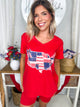 Faux Patchwork USA Map V-Neck Graphic Tee-130 Graphic Tees-Heathered Boho-Heathered Boho Boutique, Women's Fashion and Accessories in Palmetto, FL